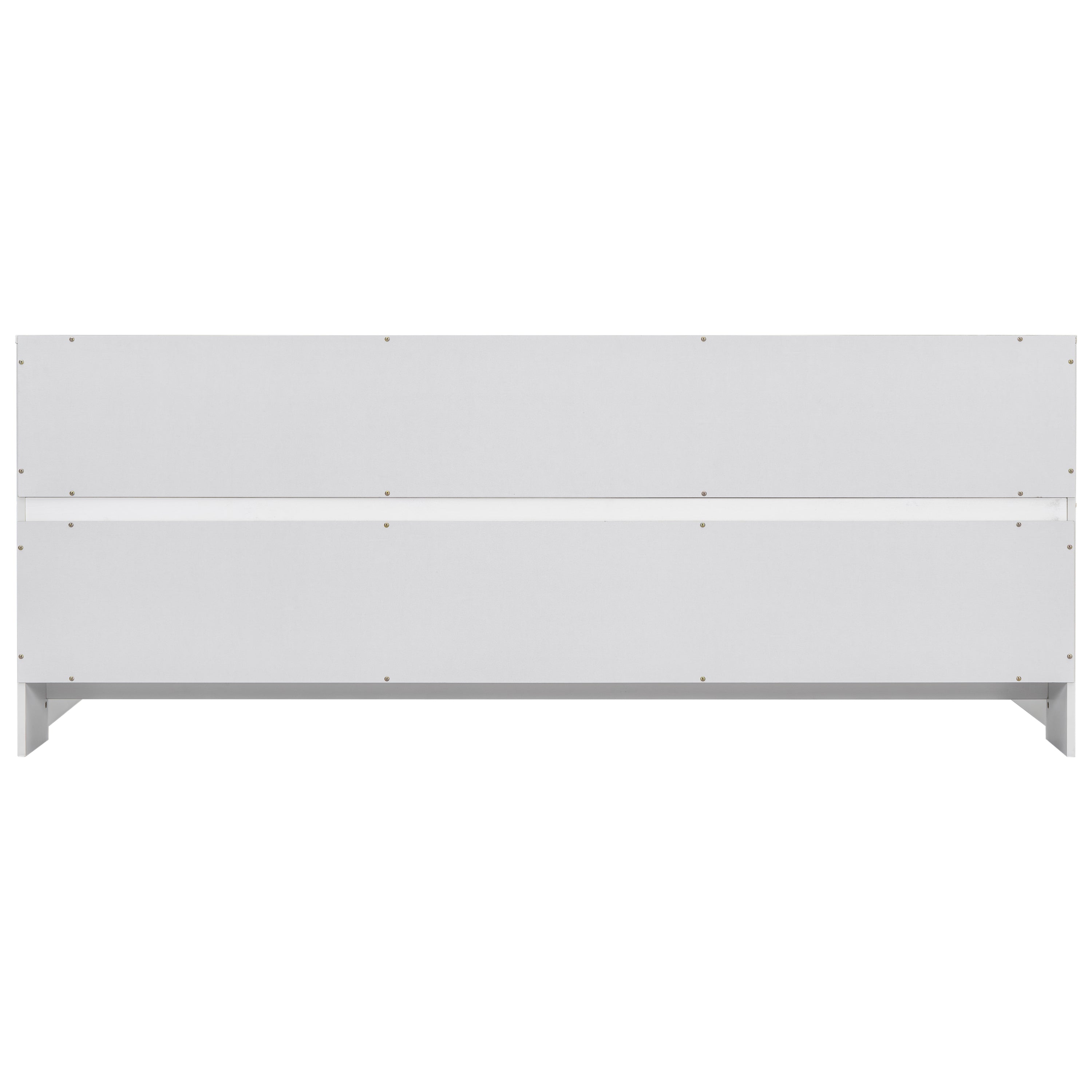 Full Floor Bed with Side Bookcase,Shelves,Guardrails,White