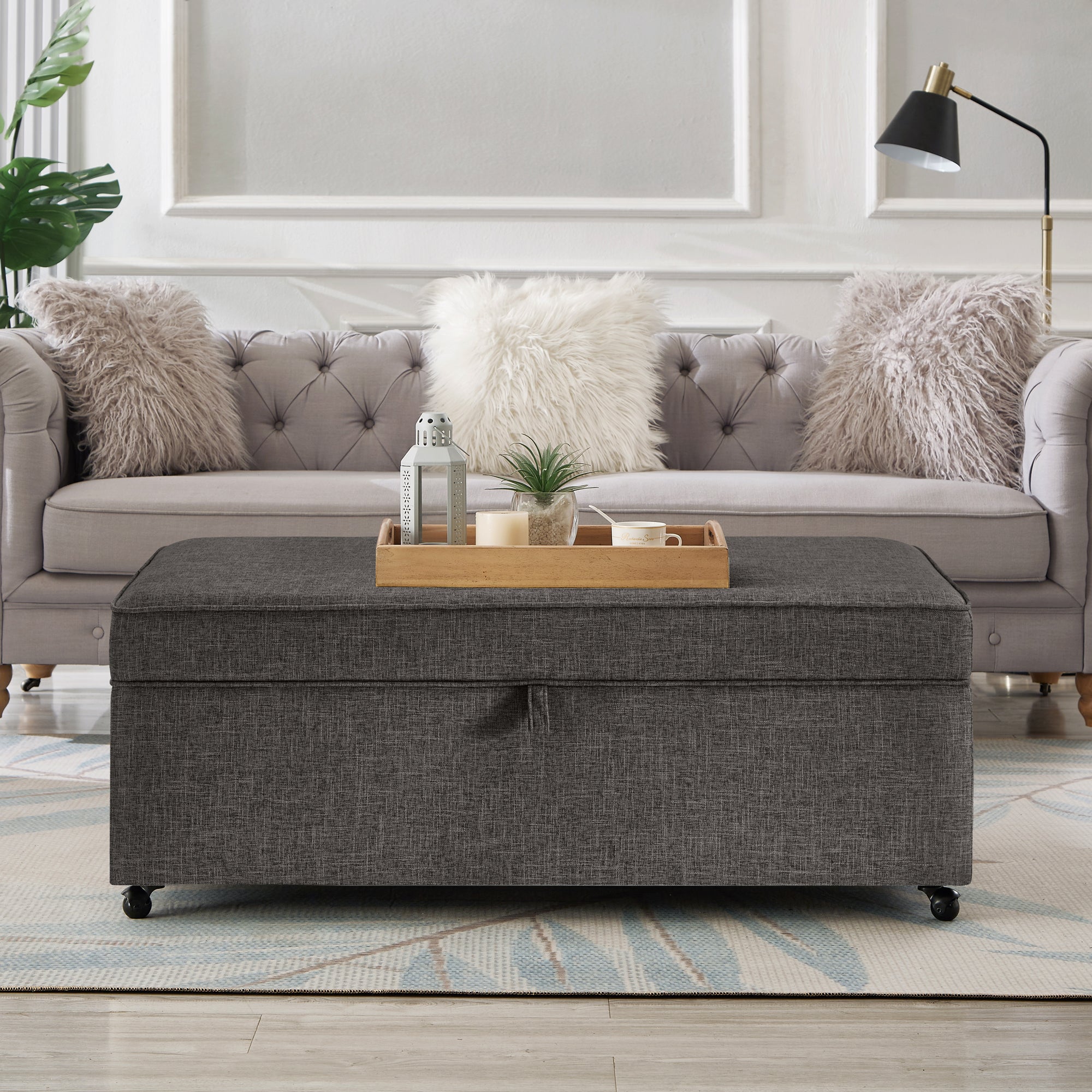 Modern Large Comfort Sofa Ottoman with Storage, Modular Sectional Storage Ottoman With Wheels For Living Room,Lounge Ottoman, Couch Storage Ottoman ,Large Storage Ottoman Bench-Charcoal Grey