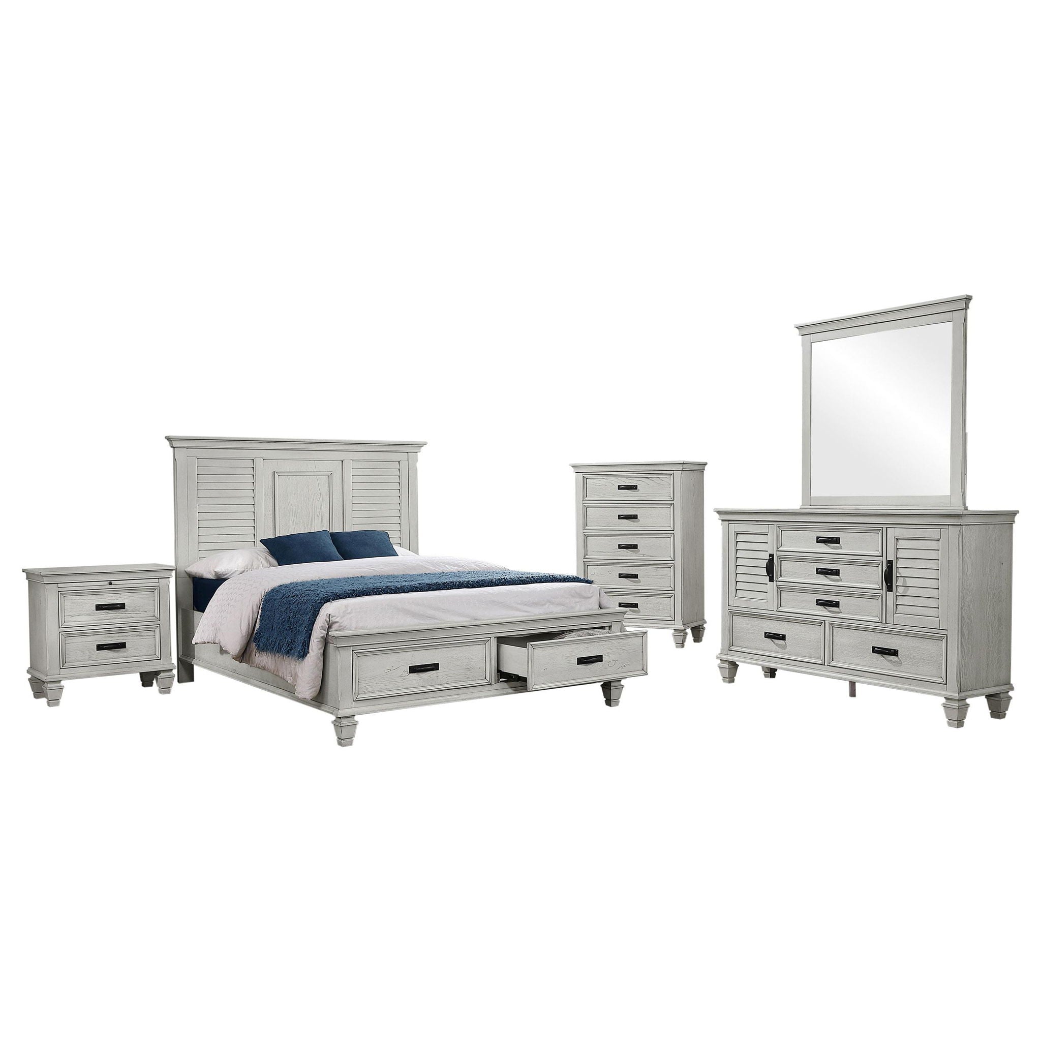 Franco 5-piece Queen Bedroom Set Distressed White