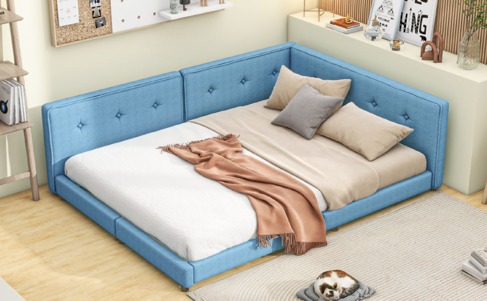 Upholstered Full Size Tufted Platform Bed, Blue - Atlantic Fine Furniture Melbourne FL