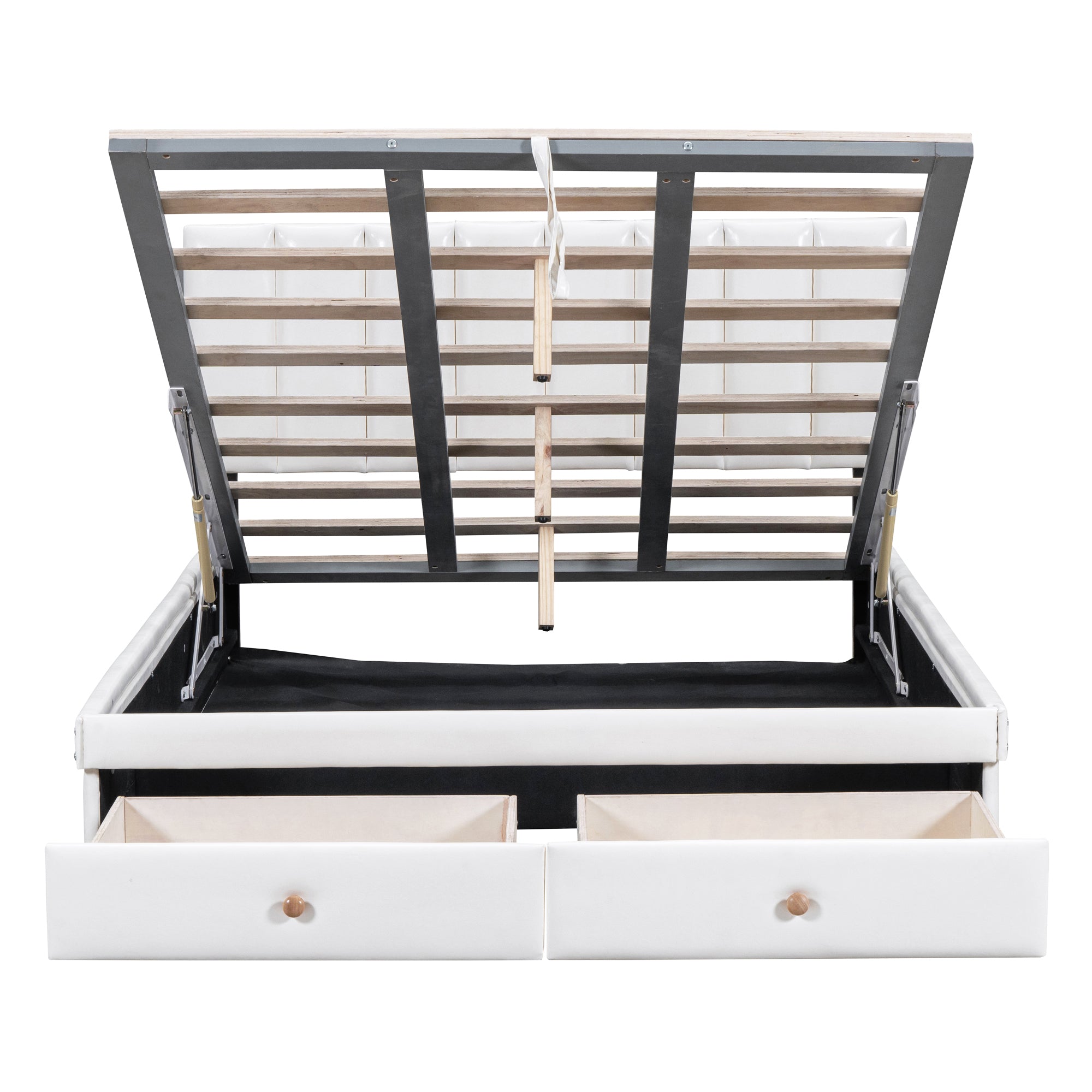 Full Size Upholstered Bed with Hydraulic Storage System and Drawer, White - Atlantic Fine Furniture Melbourne FL