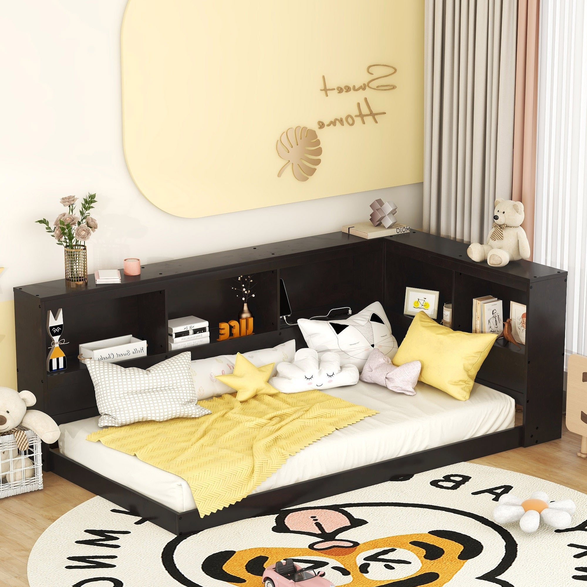 Wood Twin Size Daybed with Storage Cabinets and USB Ports, Espresso - Atlantic Fine Furniture Melbourne FL