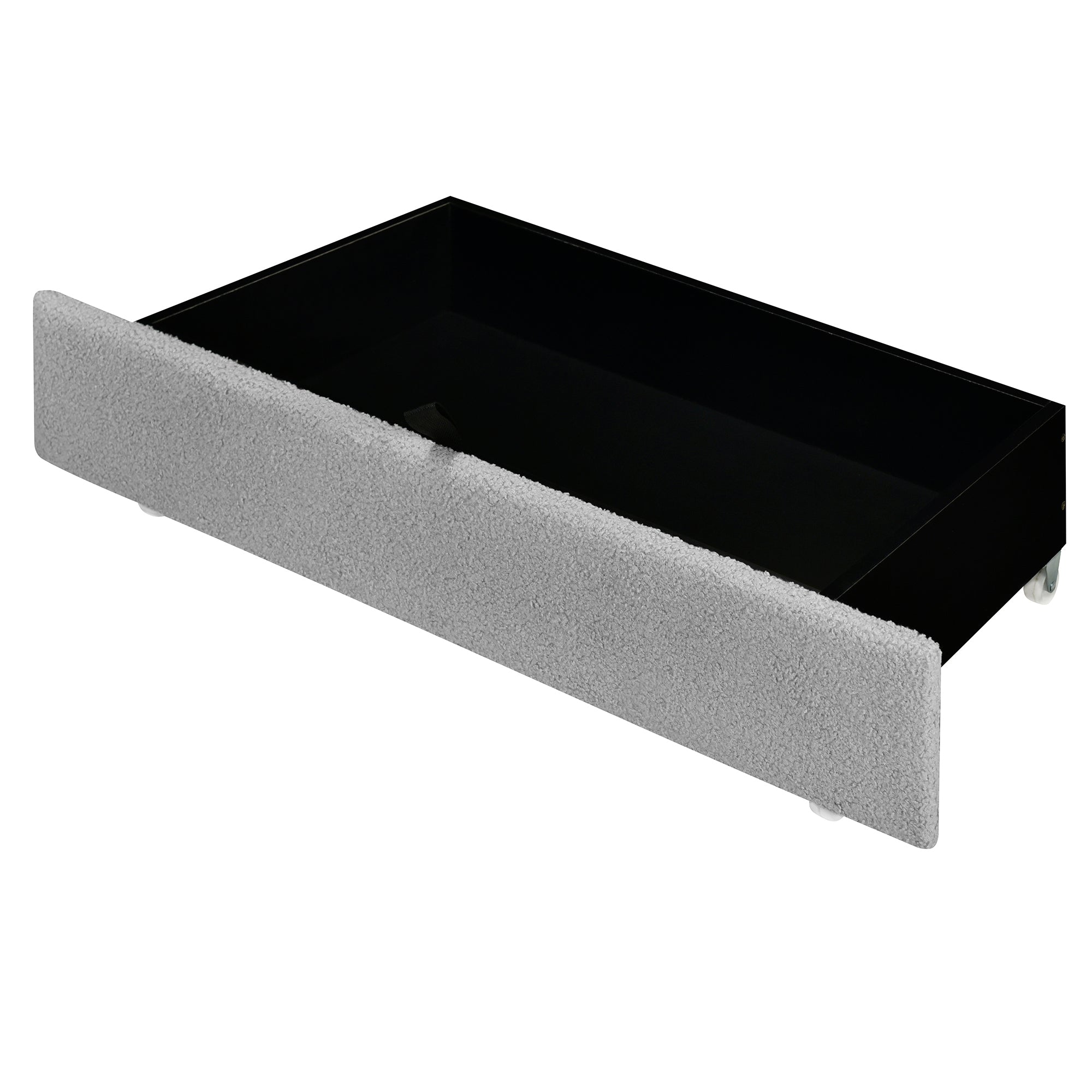 Queen Size Upholstered Platform Bed with LED Frame, with Twin XL Size Trundle and 2 drawers, Teddy Fleece, Gray