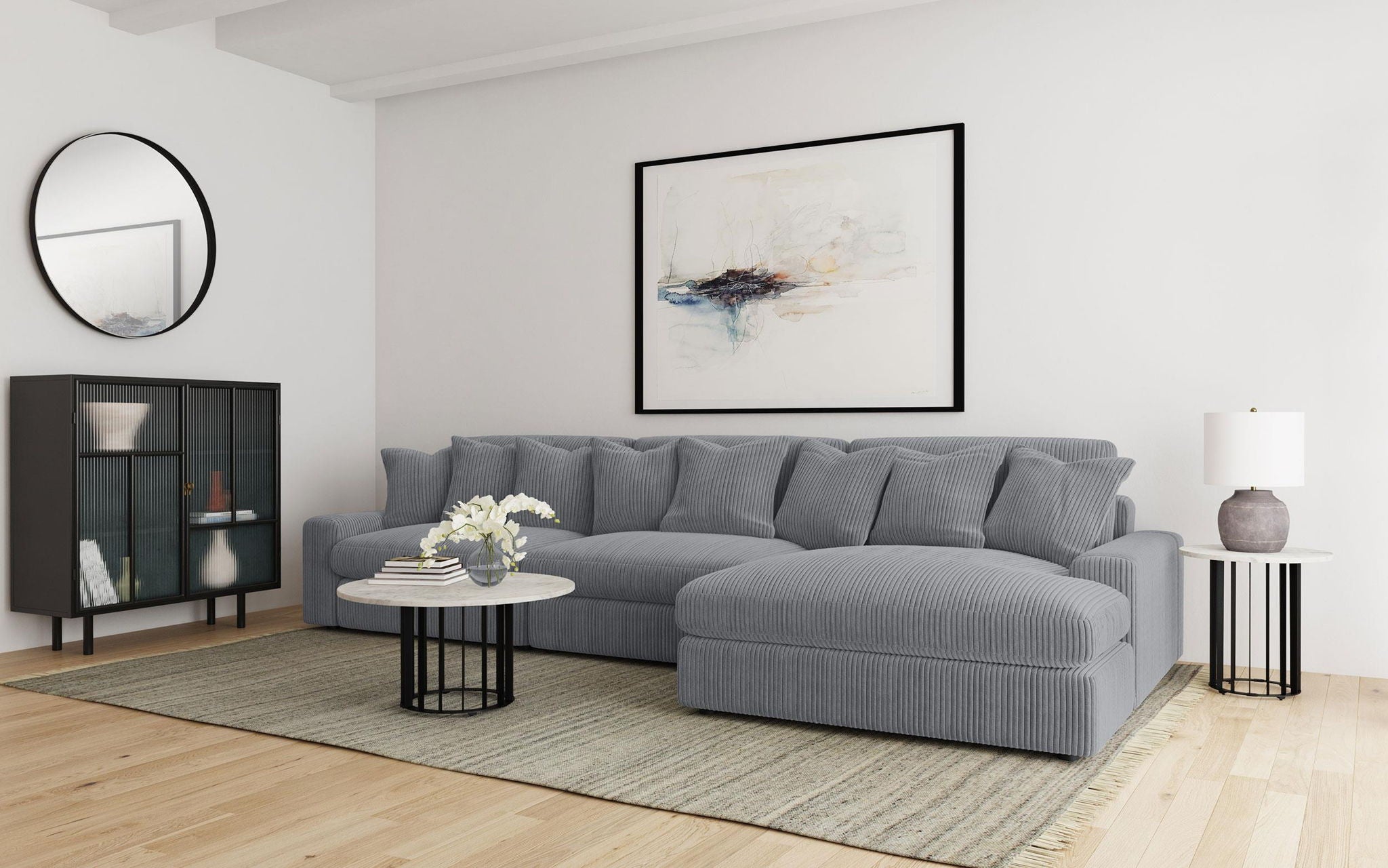 Blaine Upholstered Reversible Chaise Sectional Sofa Fog