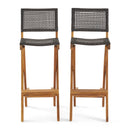 Outdoor Folding Acacia Wood Barstools With Rattan Backrest And Seat