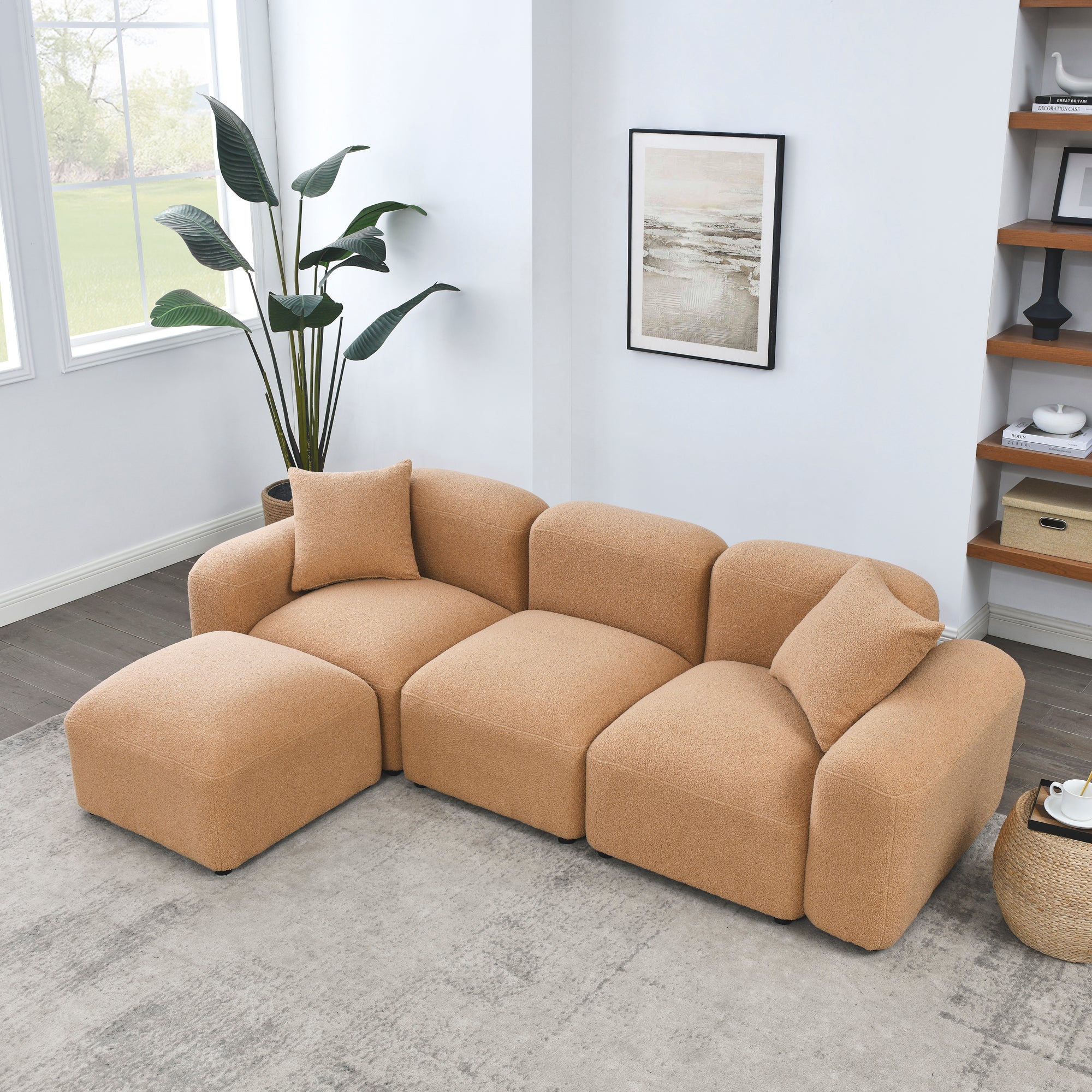 L-Shape Modular Sectional Sofa, DIY Combination,Teddy Fabric,Camel