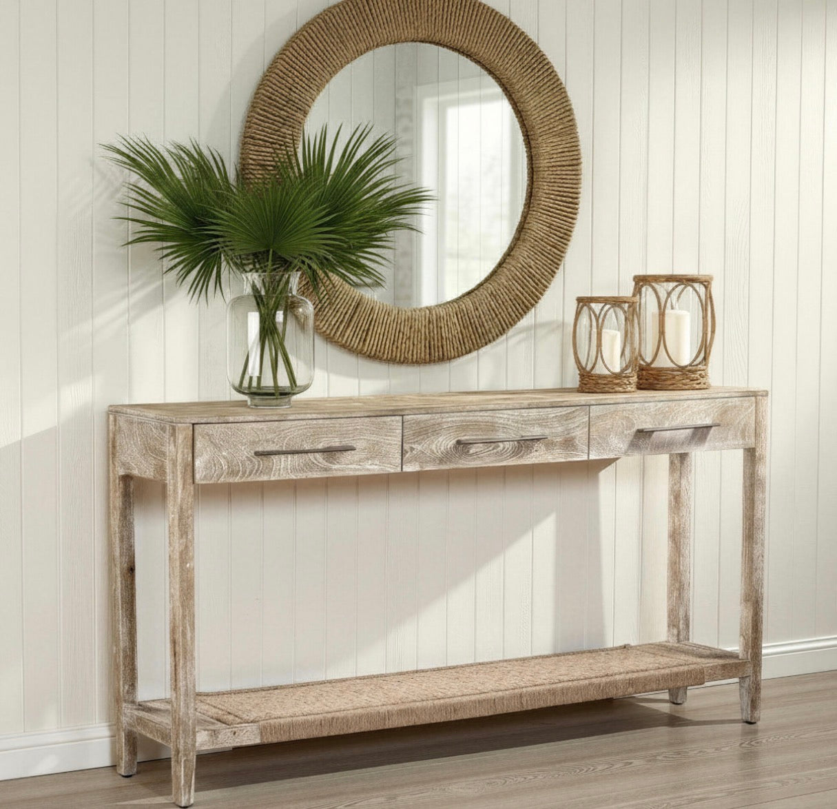 Distressed White Console Table