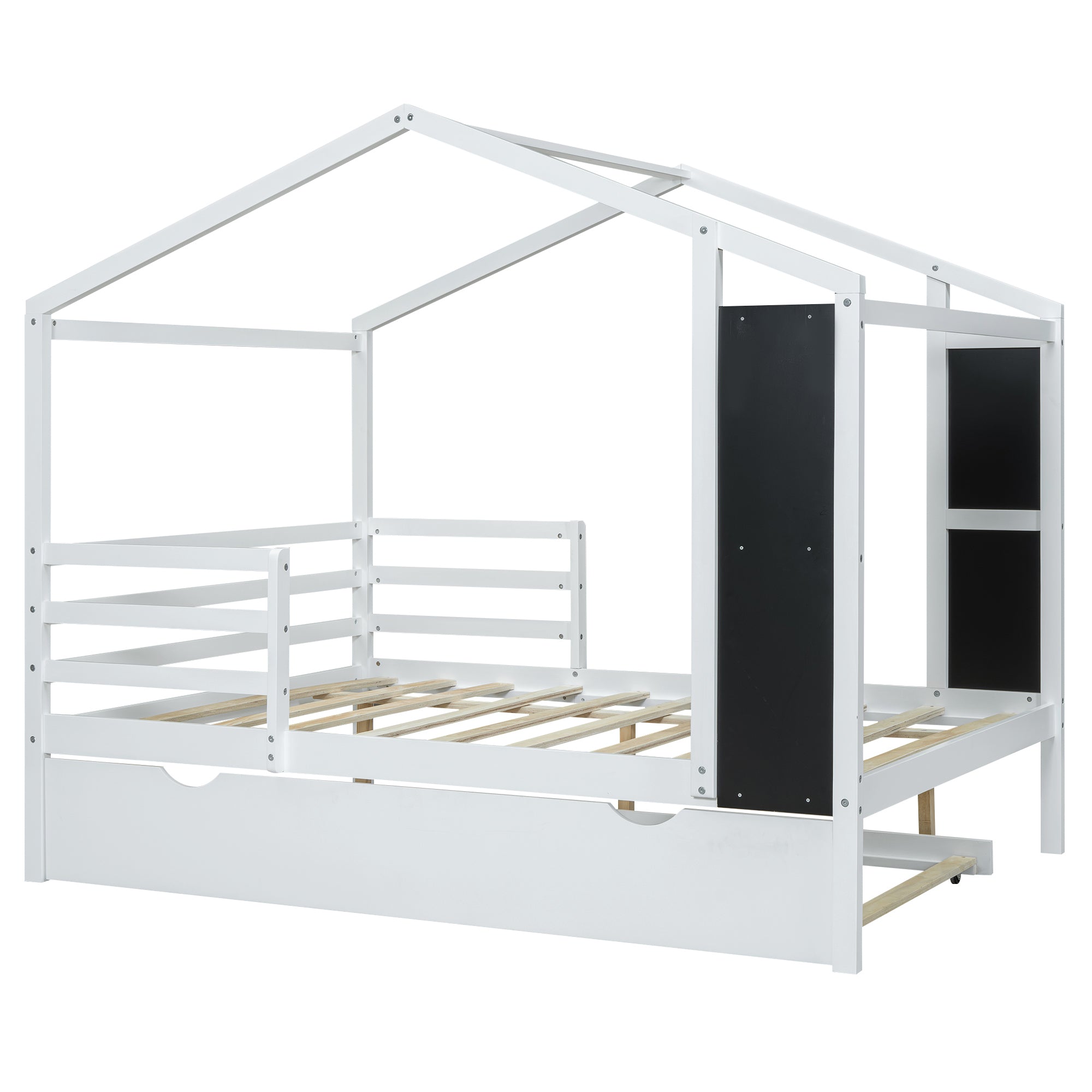 Full Size Wood House Bed with Fence and Writing Board, White - Atlantic Fine Furniture Melbourne FL