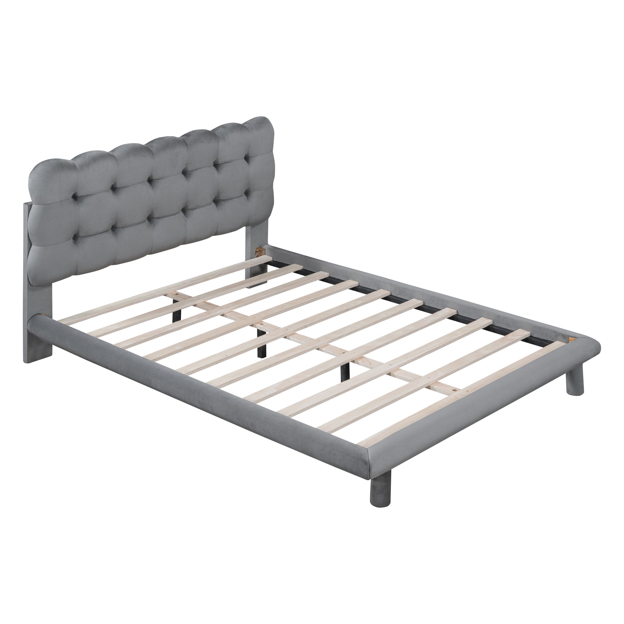 Full Size Velvet Platform Bed with LED Frame, Thick & Soft Fabric and Button-tufted Design Headboard, Gray - Atlantic Fine Furniture Melbourne FL