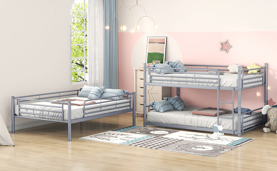 Full-Full-Full Metal Triple Bed with Built-in Ladder, Divided into Three Separate Beds,Gray(OLD SKU:LP000297AAE) - Atlantic Fine Furniture Melbourne FL