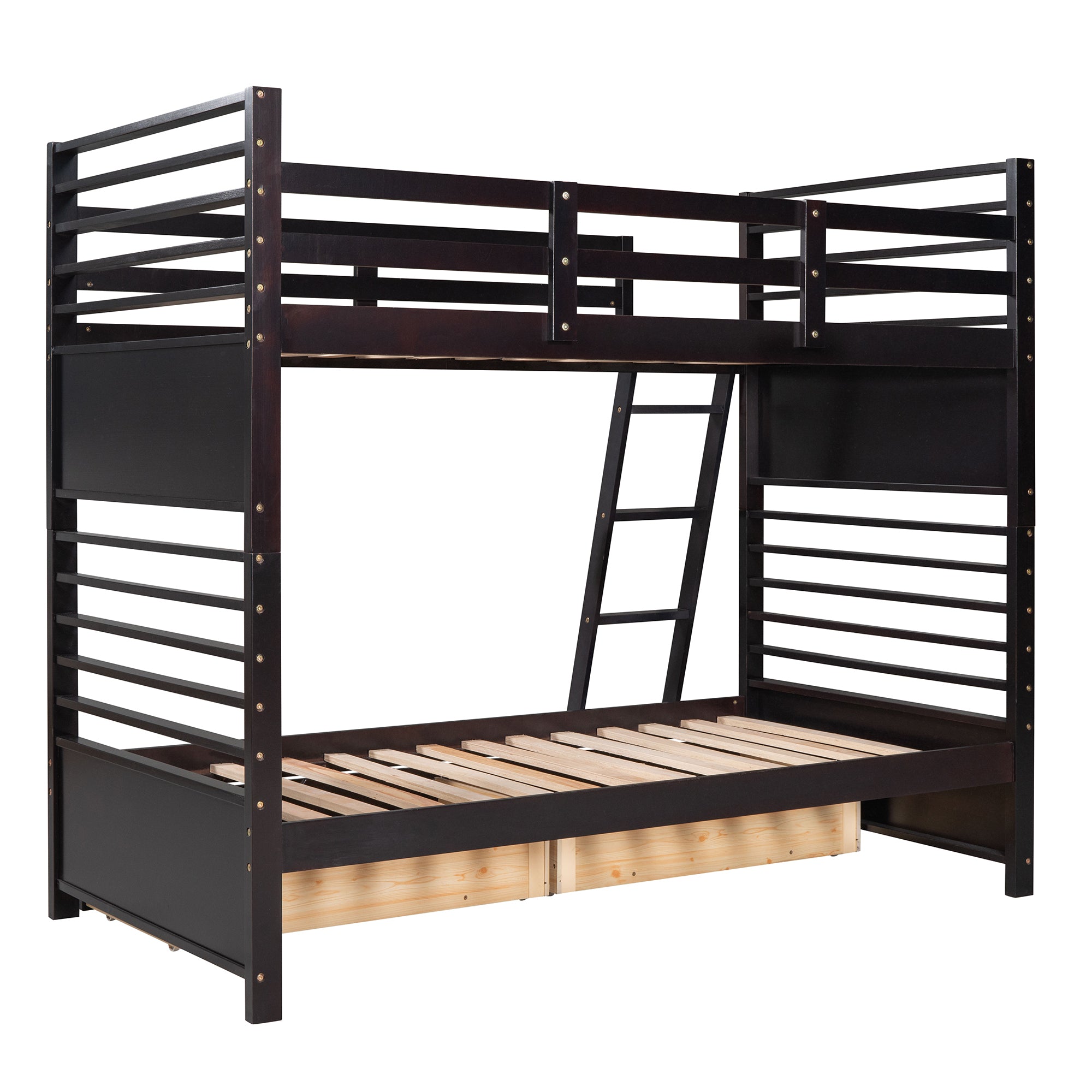 Twin over Twin Wood Bunk Bed with Two Drawers - Espresso - Atlantic Fine Furniture Melbourne FL