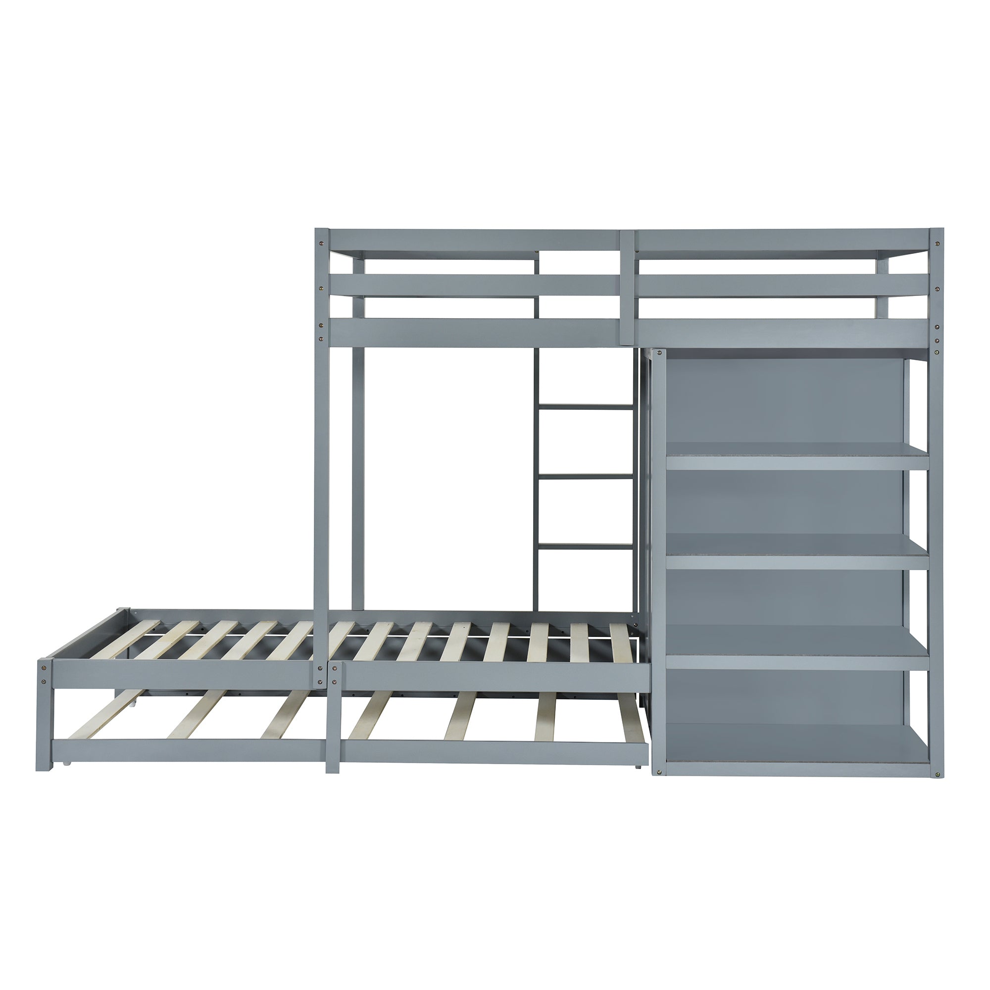 Twin-over-twin Bunk Bed with Wardrobe, Drawers and Shelves, Gray - Atlantic Fine Furniture Melbourne FL