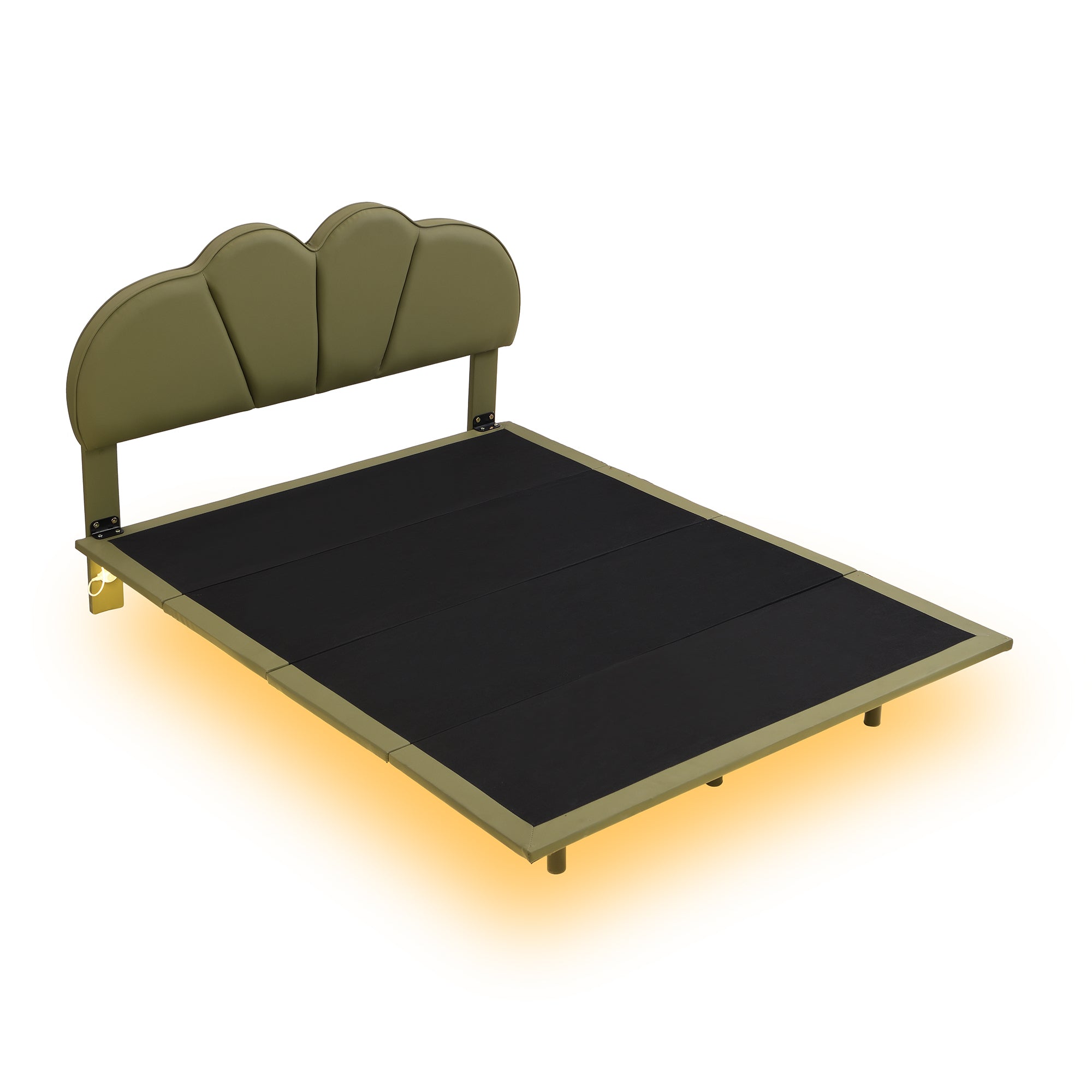 Full Size Upholstery LED Floating Bed with PU Leather Headboard and Support Legs,Green - Atlantic Fine Furniture Melbourne FL