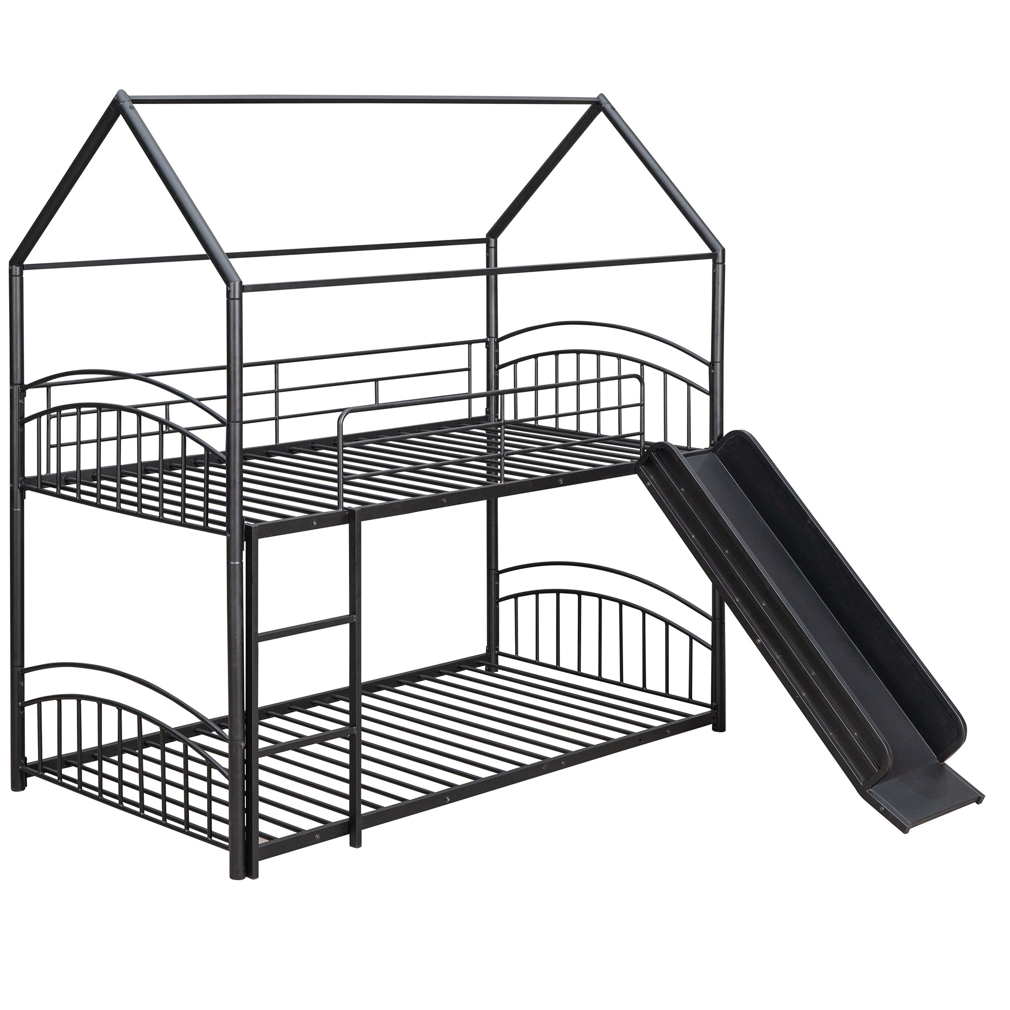 Twin Over Twin Metal Bunk Bed With Slide,Kids House Bed Black - Atlantic Fine Furniture Melbourne FL