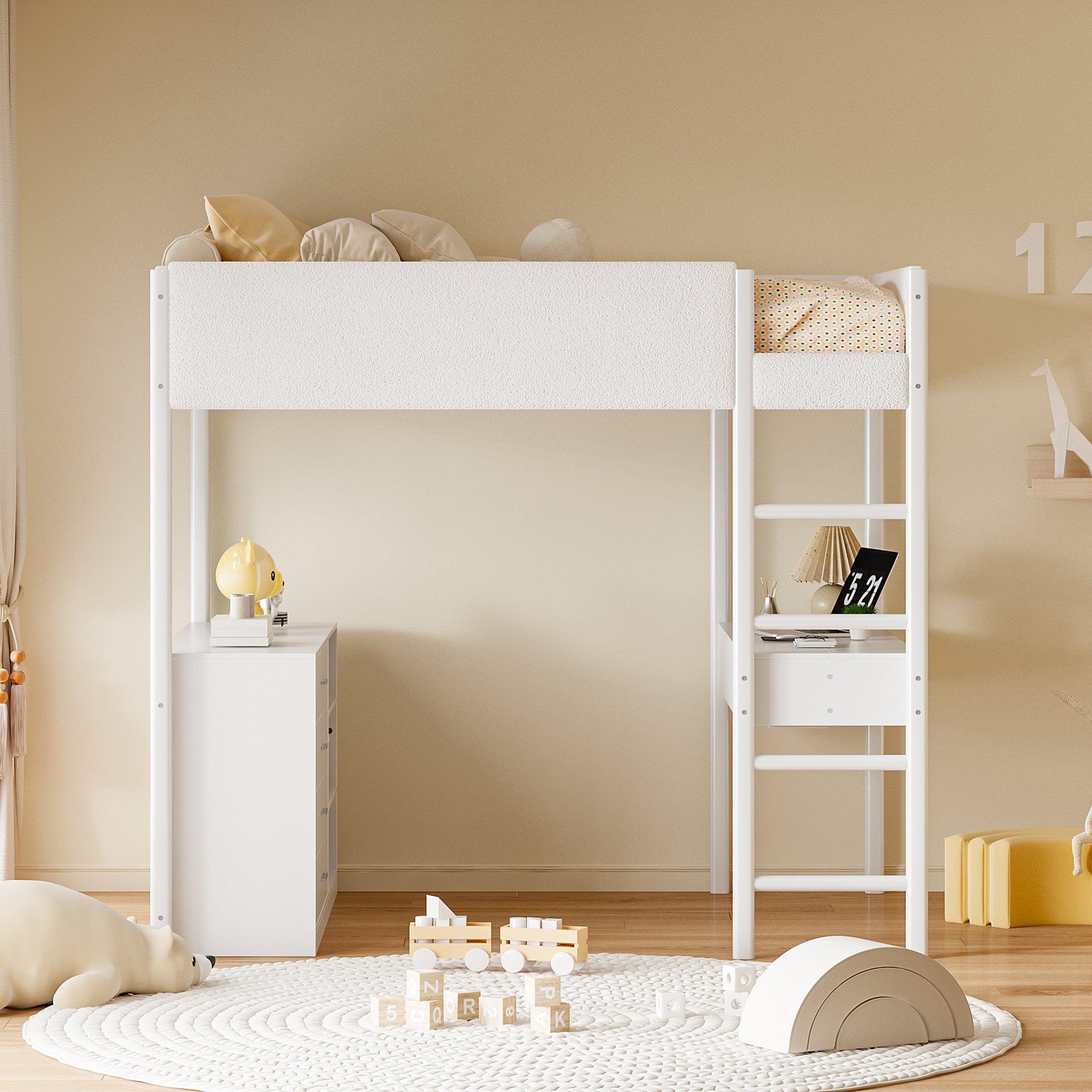Full Size Teddy FleeceLoft Bed Wood Bed, White - Atlantic Fine Furniture Melbourne FL