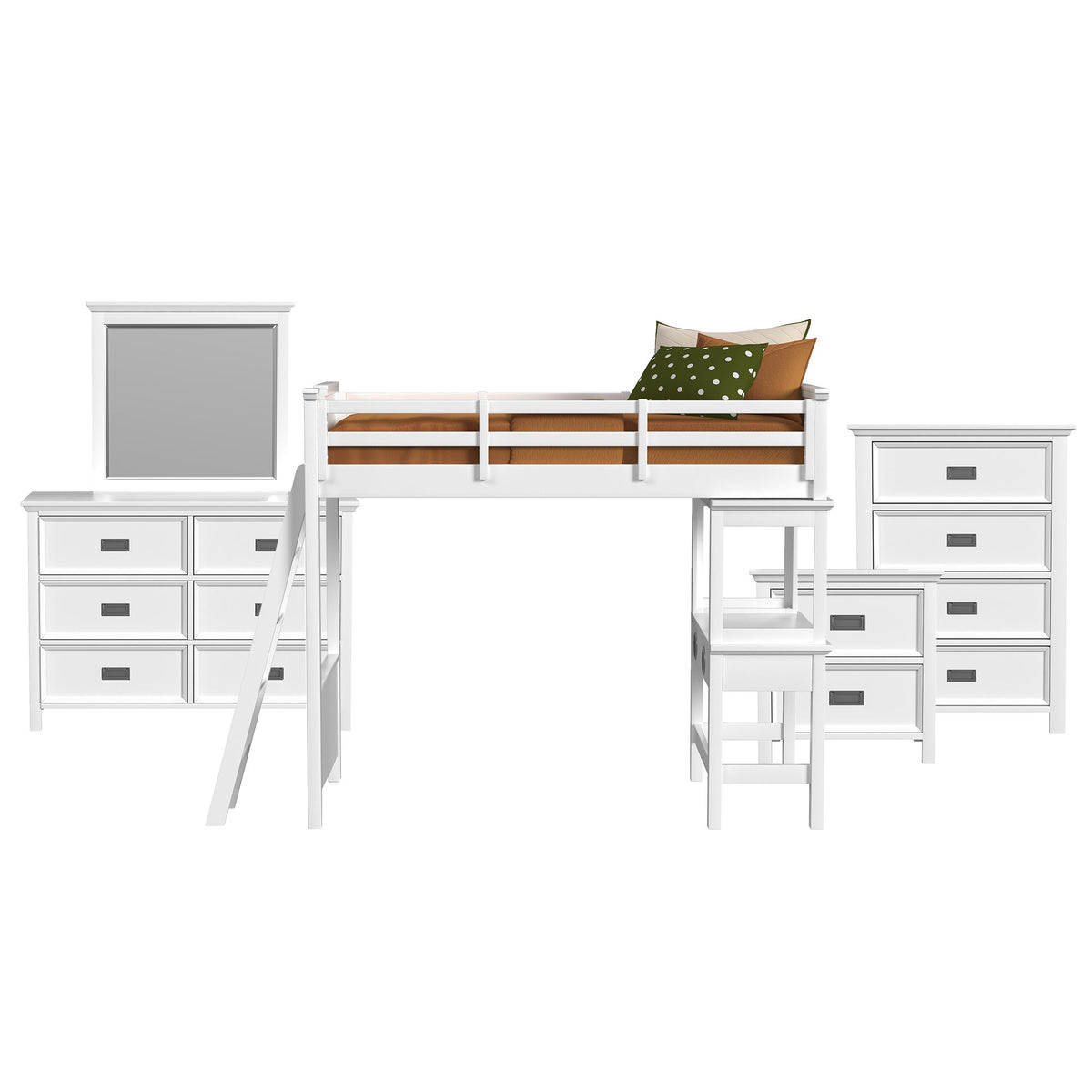 Hampton Kids Loft With Ladder And Desk With Speaker Bedroom Set in Black by Elements International, view 7