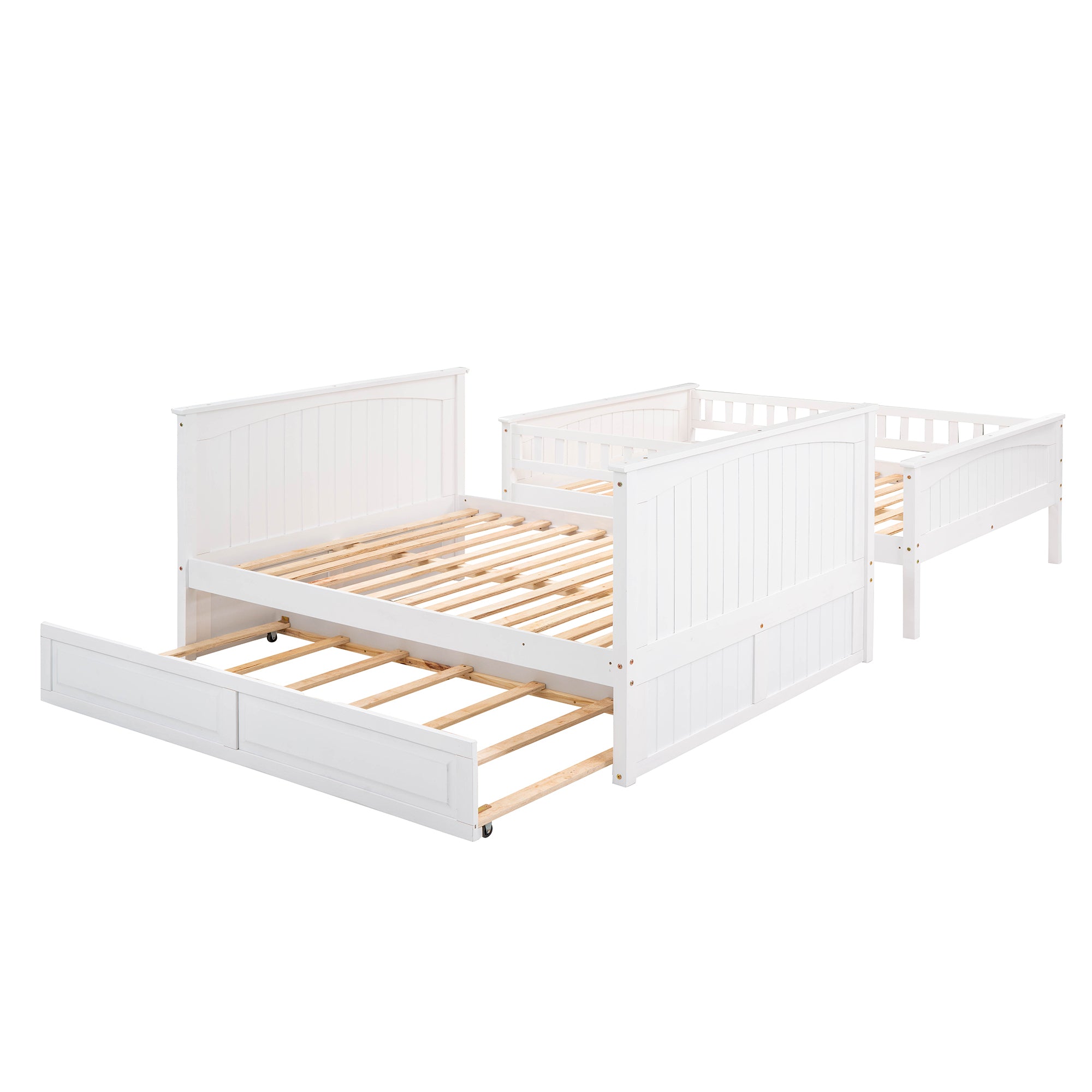 Full Over Full Bunk Bed with Twin Size Trundle, Pine Wood Bunk Bed with Guardrails, White (Old SKU:LP000044AAK) - Atlantic Fine Furniture Melbourne FL