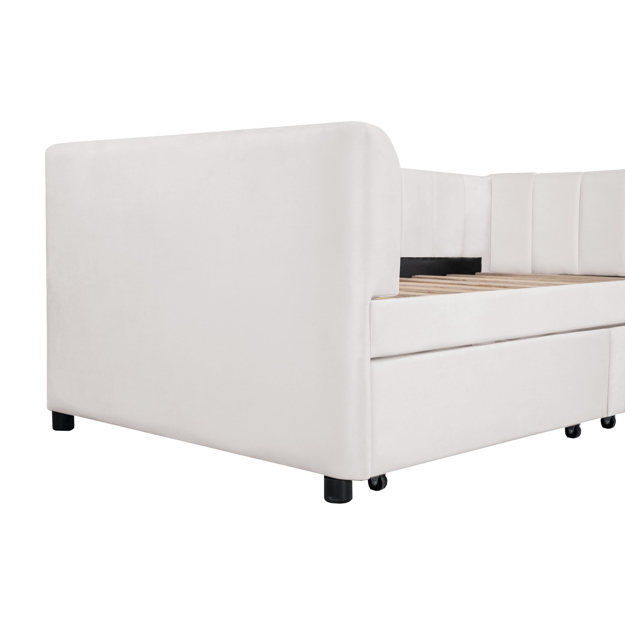 Twin Size Upholstered Daybed with Ergonomic Design Backrest and 2 Drawers, Beige - Atlantic Fine Furniture Melbourne FL