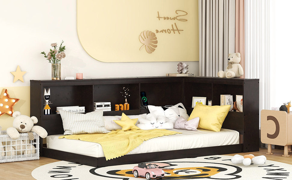Wood Twin Size Daybed with Storage Cabinets and USB Ports, Espresso - Atlantic Fine Furniture Melbourne FL