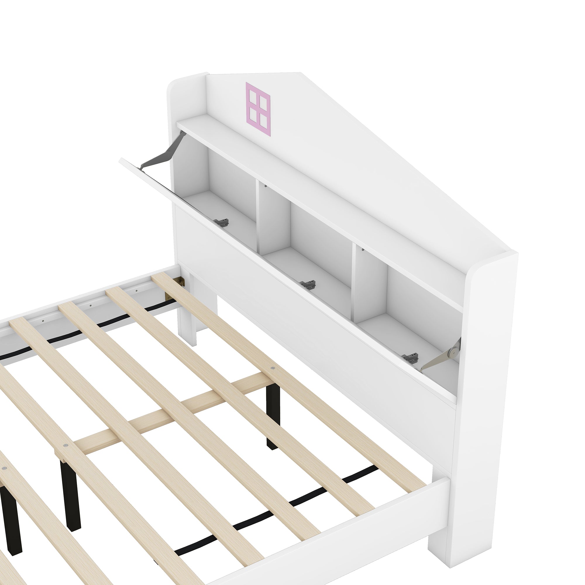 Wooden Full Size House Bed with Storage Headboard ,Kids Bed with Storage Shelf,White - Atlantic Fine Furniture Melbourne FL