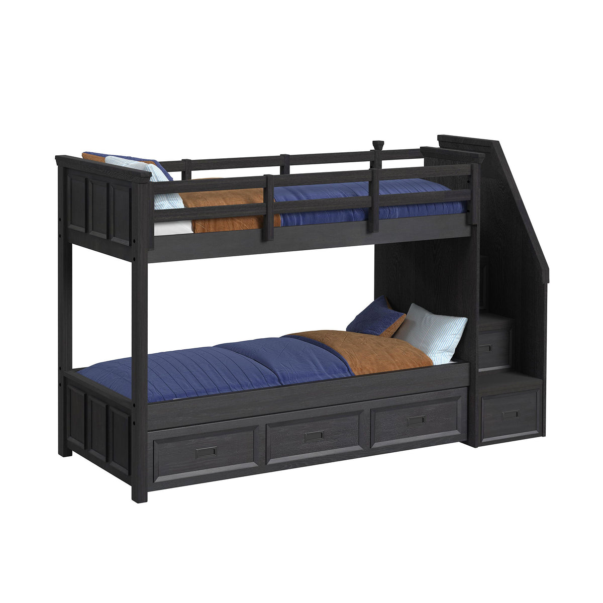 Hampton Kids Bunk With Staircase And Trundle Bedroom Set in Black by Elements International, view 28