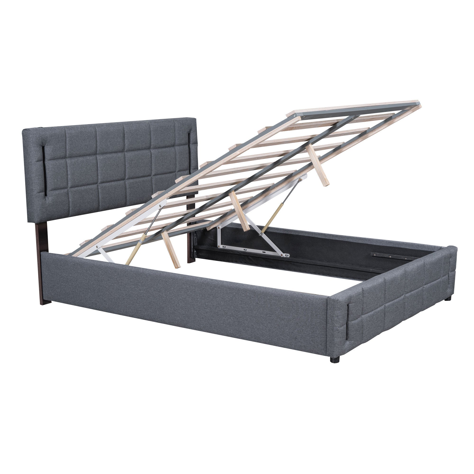 Full Size Upholstered Bed with Hydraulic Storage System and LED Light, Gray - Atlantic Fine Furniture Melbourne FL