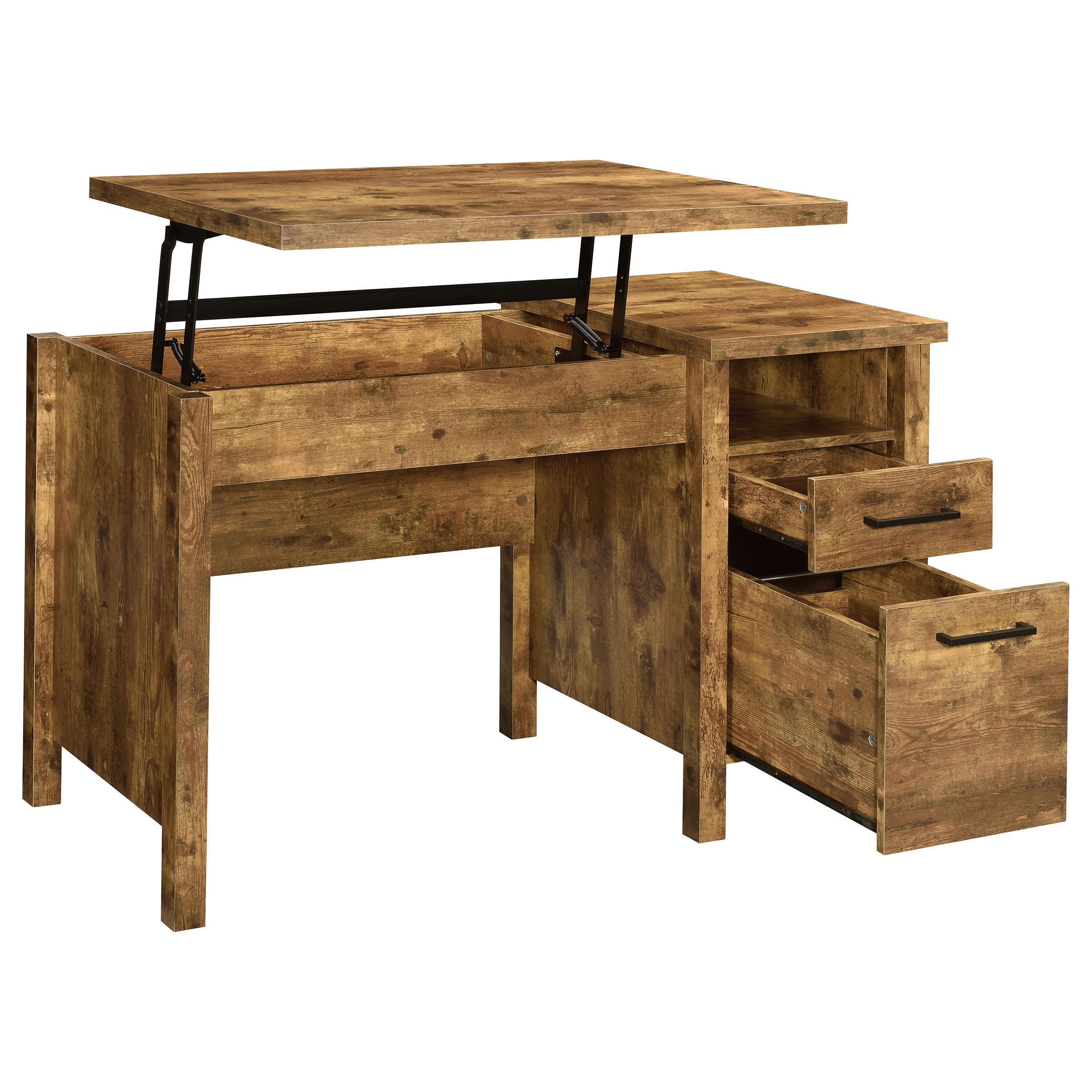 Delwin 47-inch 2-drawer Lift Top Computer Desk Rustic Nutmeg — view 4