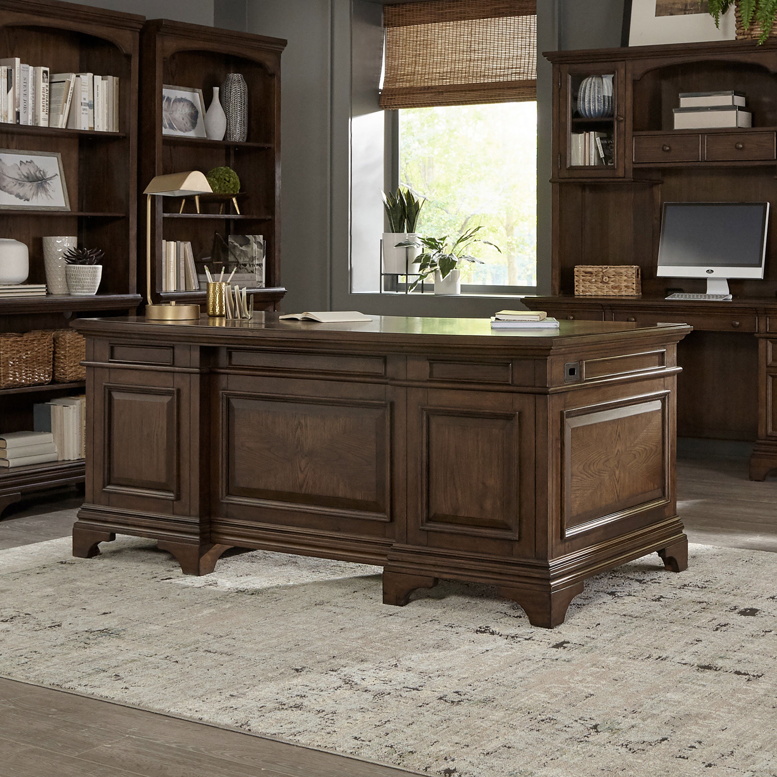 Hartshill 72-inch 7-drawer Executive Desk Burnished Oak — view 2