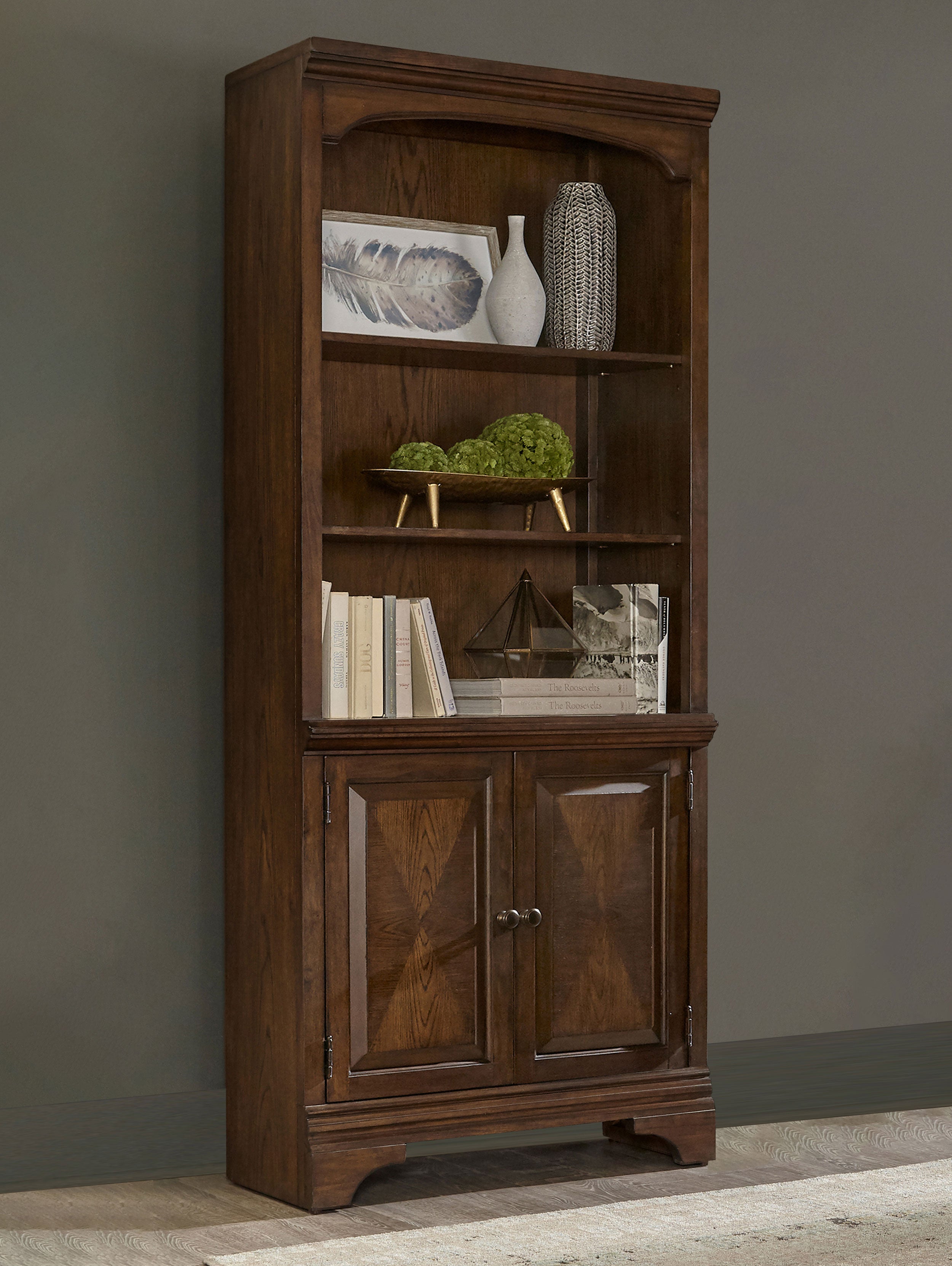 Hartshill 78-inch 3-shelf Cabinet Bookcase Burnished Oak — view 2