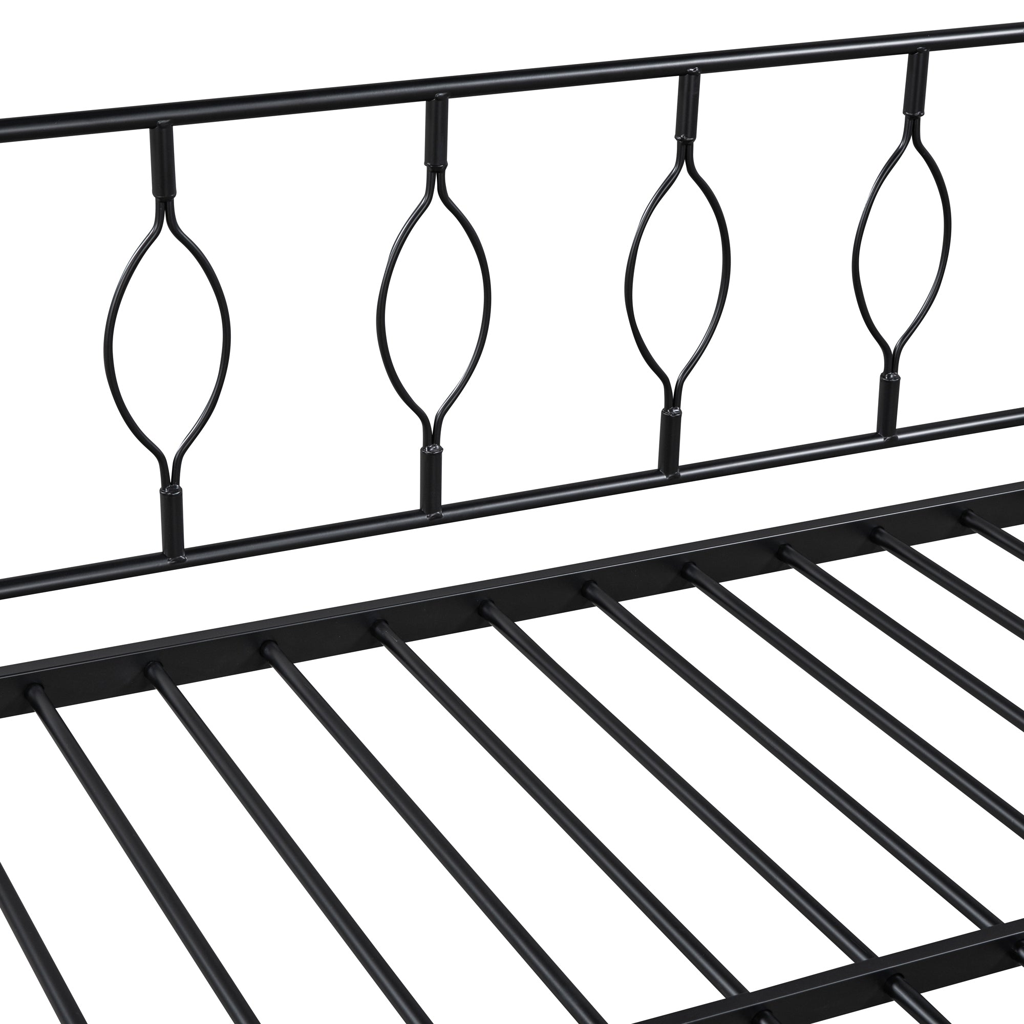 Full Size Metal Daybed with Twin Size Adjustable Trundle, Portable Folding Trundle, Black(OLD SKU:MF293730AAB)