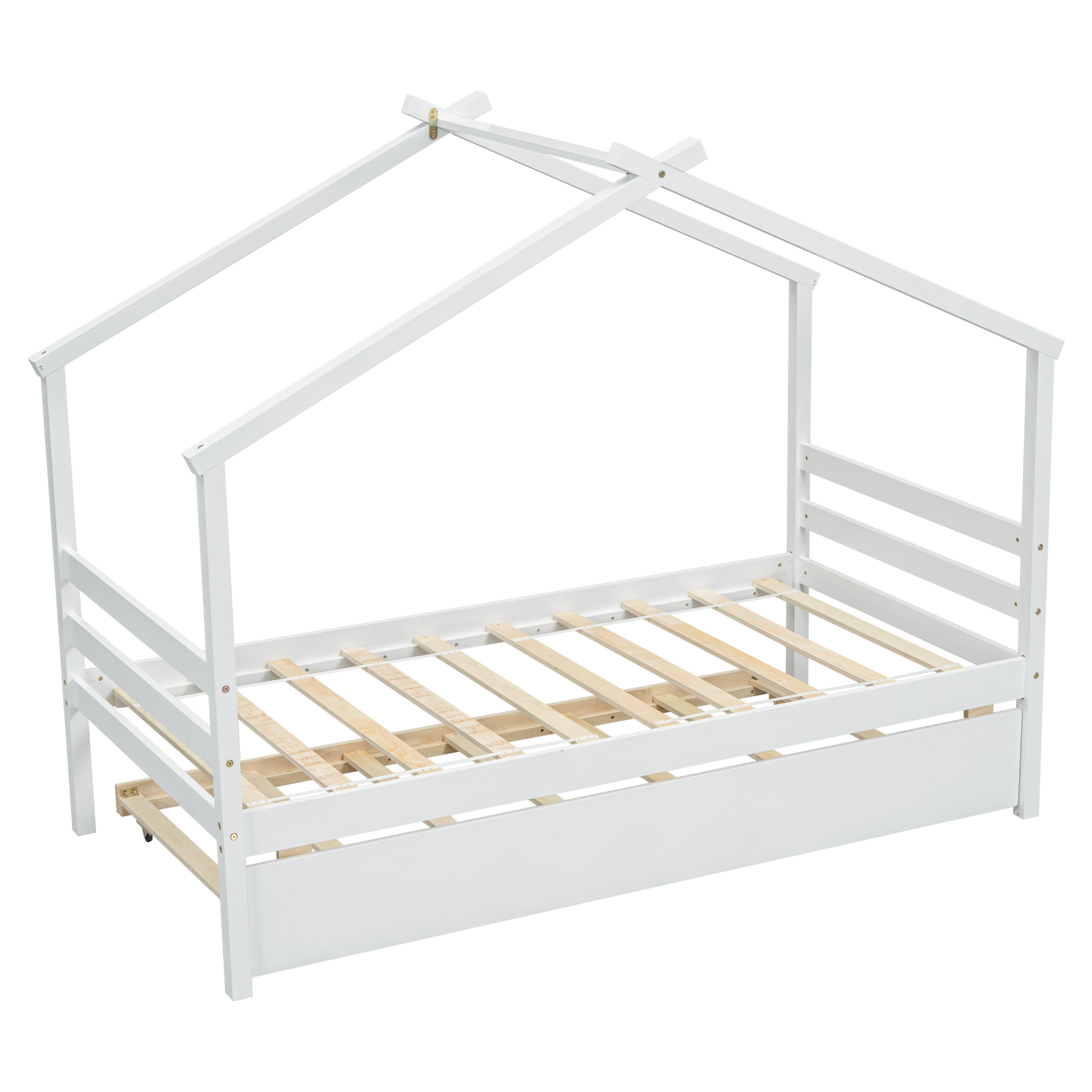 Twin Size House-shaped Bed with Trundle,White