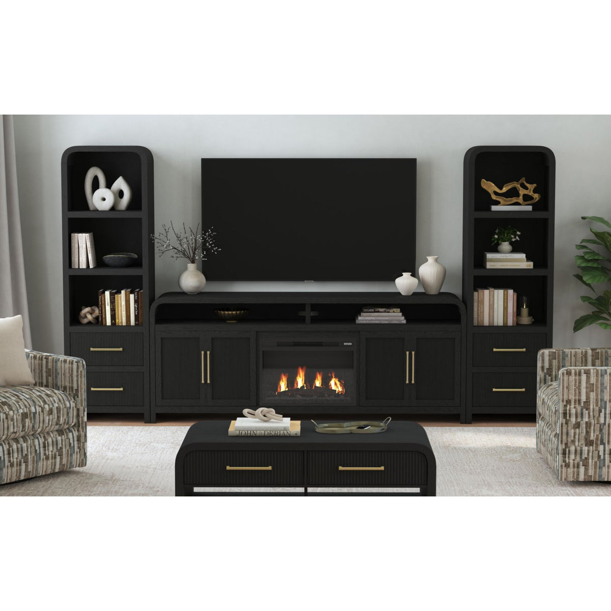 Ridgemont Entertainment Unit With 82" TV Console in Black by Elements International, view 19