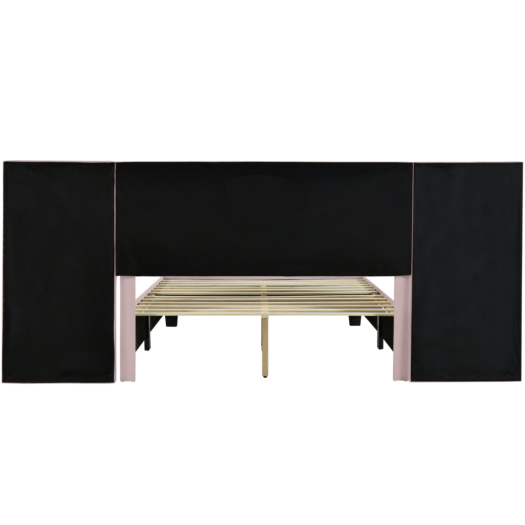 Queen Size Upholstered Platform Bed with Big Headboard, Bedroom Furniture, Velvet, Pink - Atlantic Fine Furniture Melbourne FL