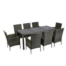 9 Piece Outdoor Patio Wicker Dining Set Patio Wicker Furniture Dining Set Glass Top - Gray / Black