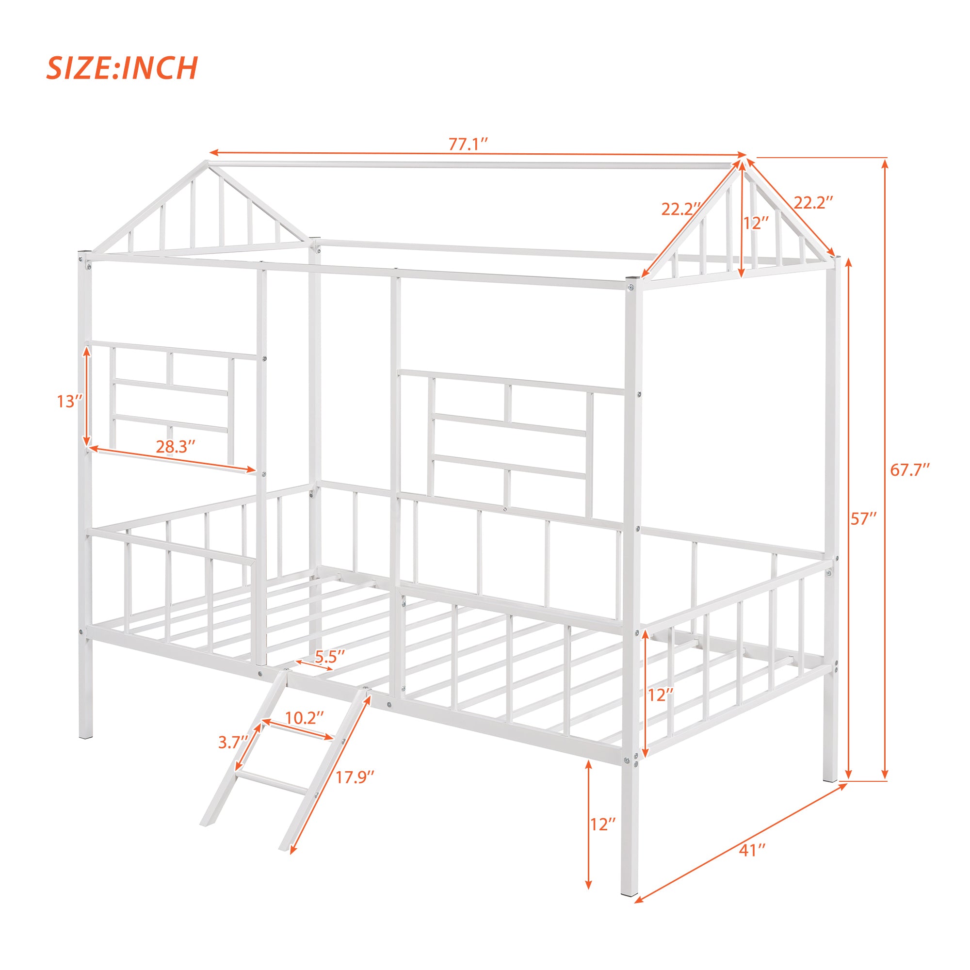 Metal House Bed Frame Twin Size with Slatted Support No Box Spring Needed White - Atlantic Fine Furniture Melbourne FL