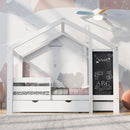 Twin House Bed With Blackboard And Drawers, 2 Assembly Options - White