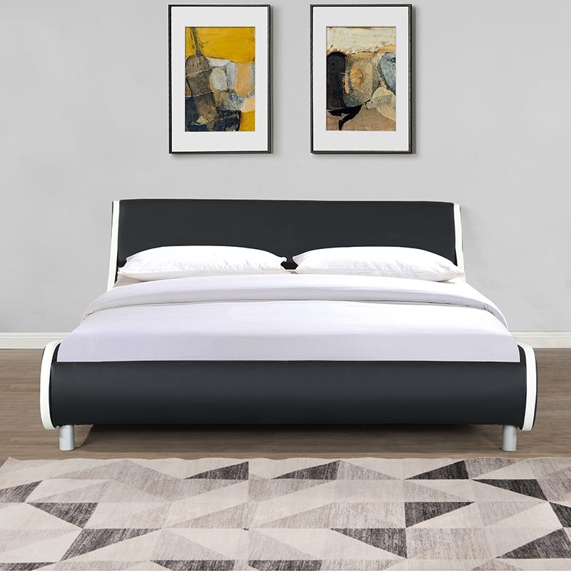 Faux Leather Upholstered Platform Bed Frame, Curve Design, Wood Slat Support, No Box Spring Needed, Easy Assemble, Queen Size, Black and White - Atlantic Fine Furniture Melbourne FL