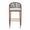 Outdoor Bar Height Metal Frame Counter Stools With Scallop Shaped Backrest & Water Resistant Cushions