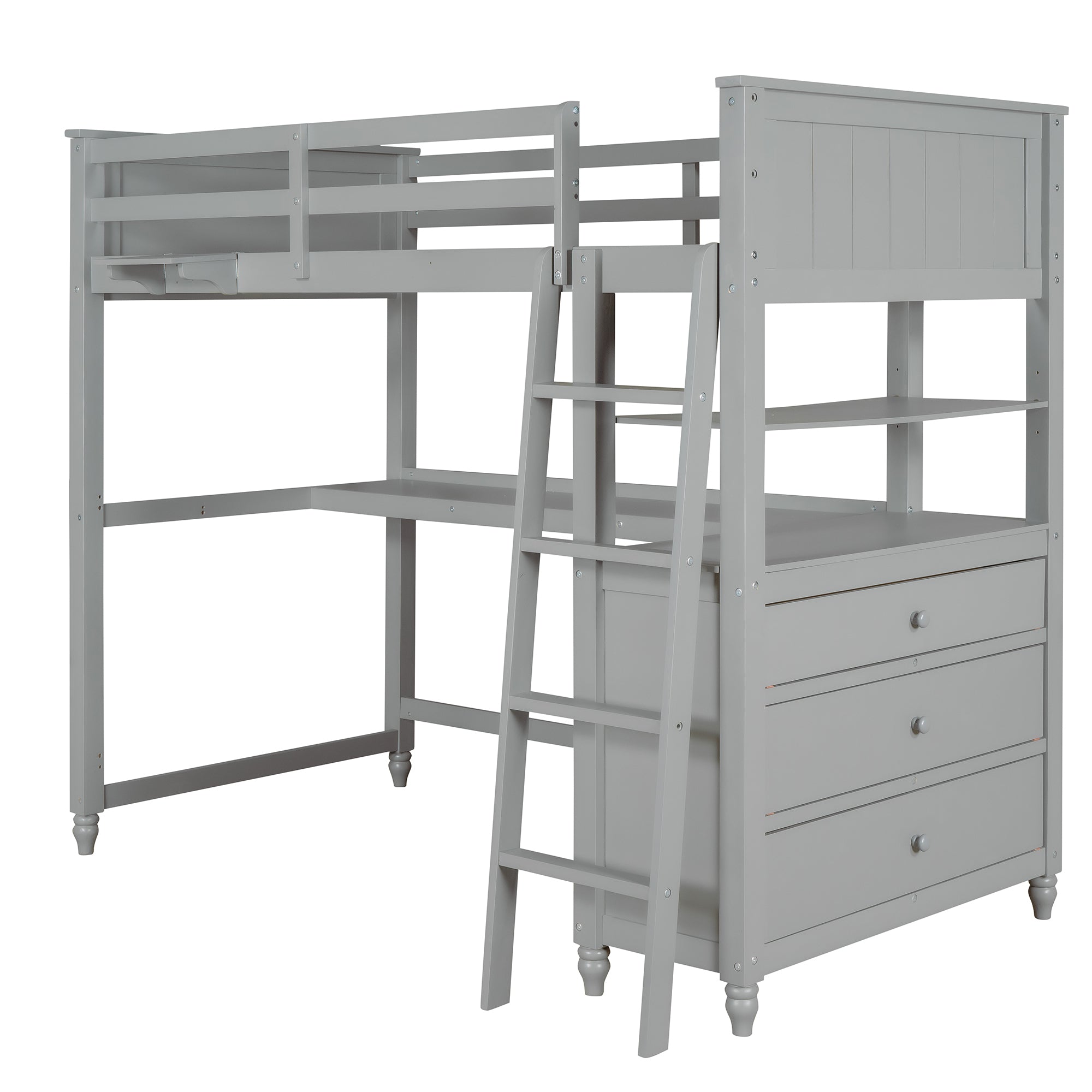 Twin size Loft Bed with Drawers and Desk, Wooden Loft Bed with Shelves - Gray(OLD SKU: LT001530AAE) - Atlantic Fine Furniture Melbourne FL