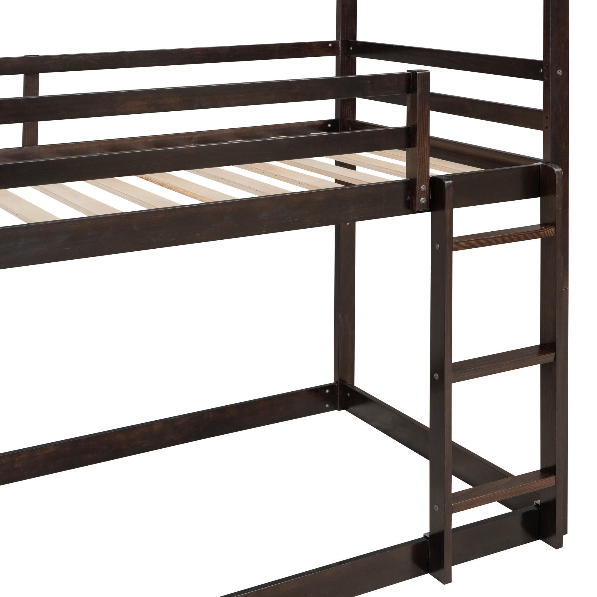 Twin Over Twin Bunk Bed with Roof, Slide and Ladder, Espresso - Atlantic Fine Furniture Melbourne FL