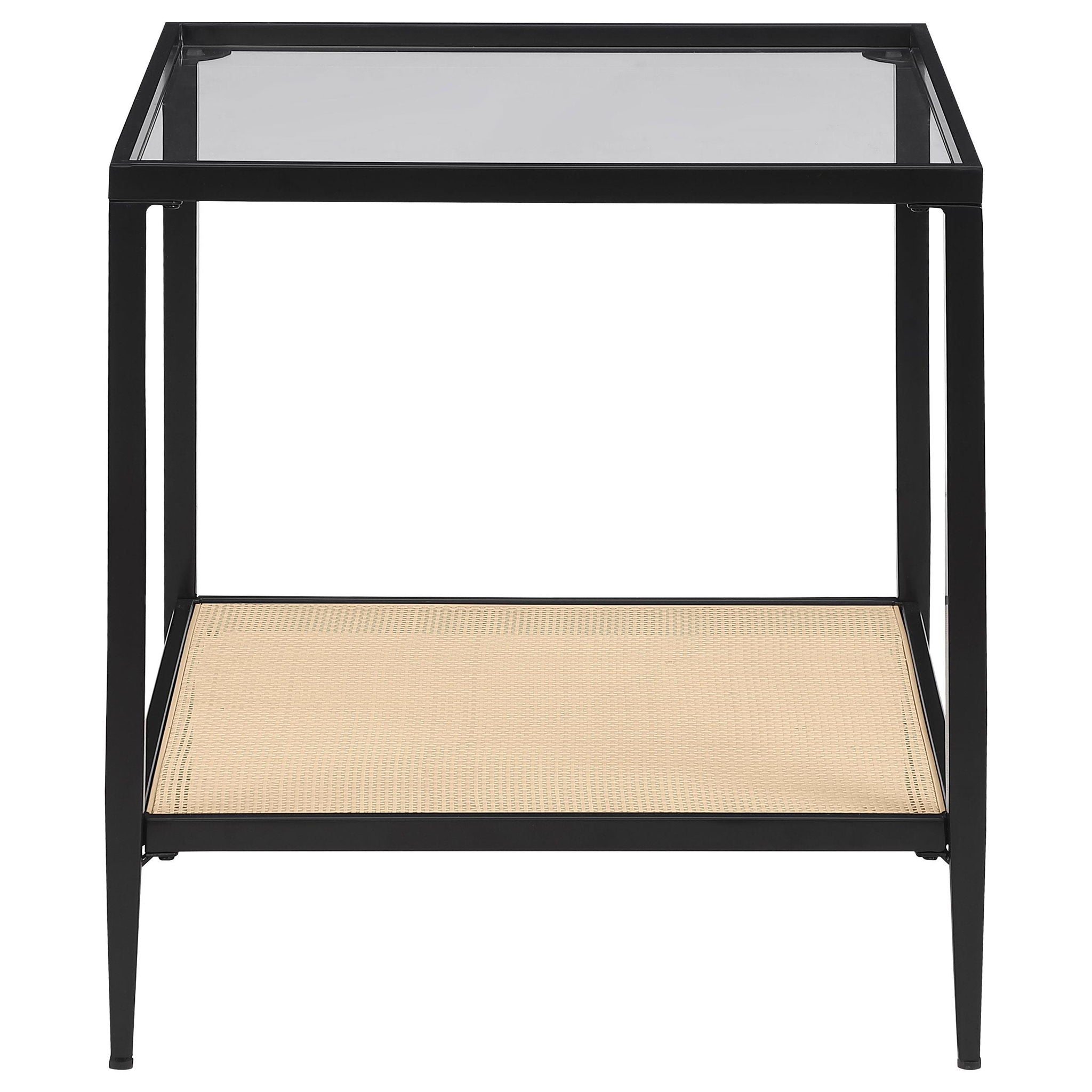 Amherst Glass Top Metal with Cane Shelf End Table Black_x000D_