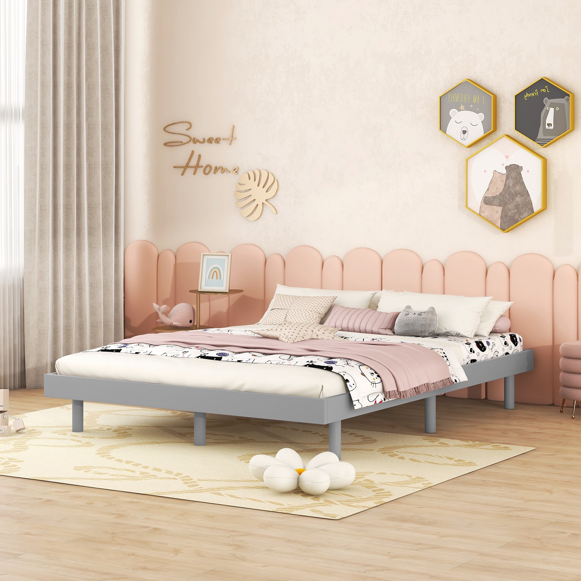 Modern Design Full Floating Platform Bed Frame for Grey Color - Atlantic Fine Furniture Melbourne FL