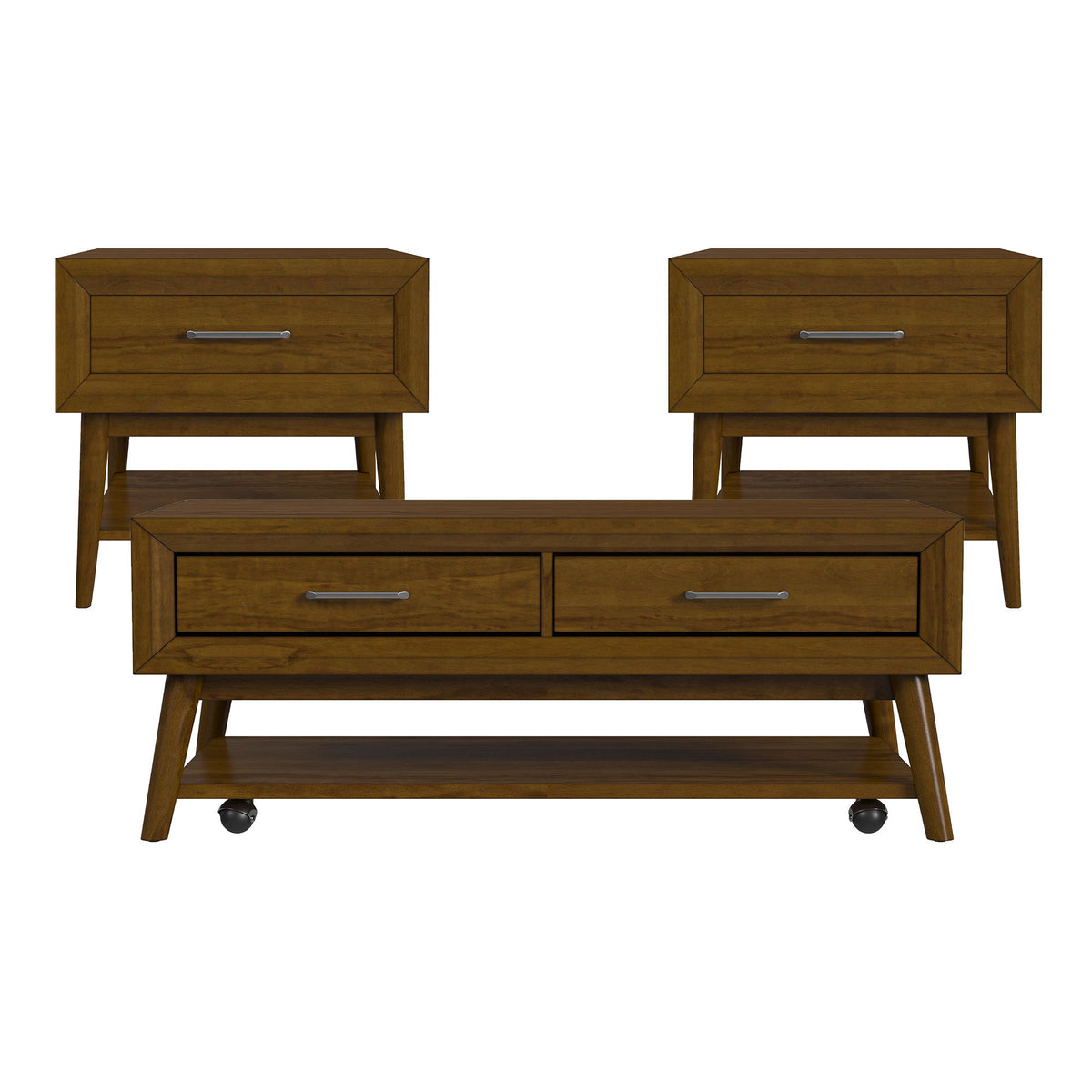 Santa Barbara 3 Piece Occasional Table Set (Coffee Table & Two End Tables) in Walnut by Elements International