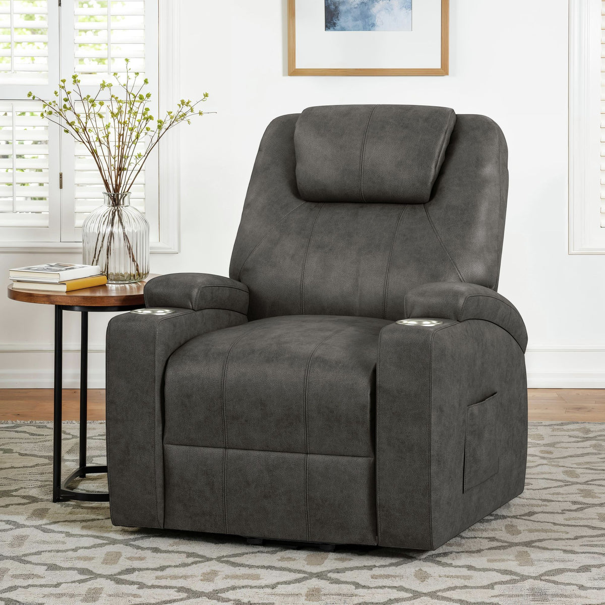 Kenmore P1 Lift Chair With Heat Massage in Simba Dark Gray by Elements International, view 4