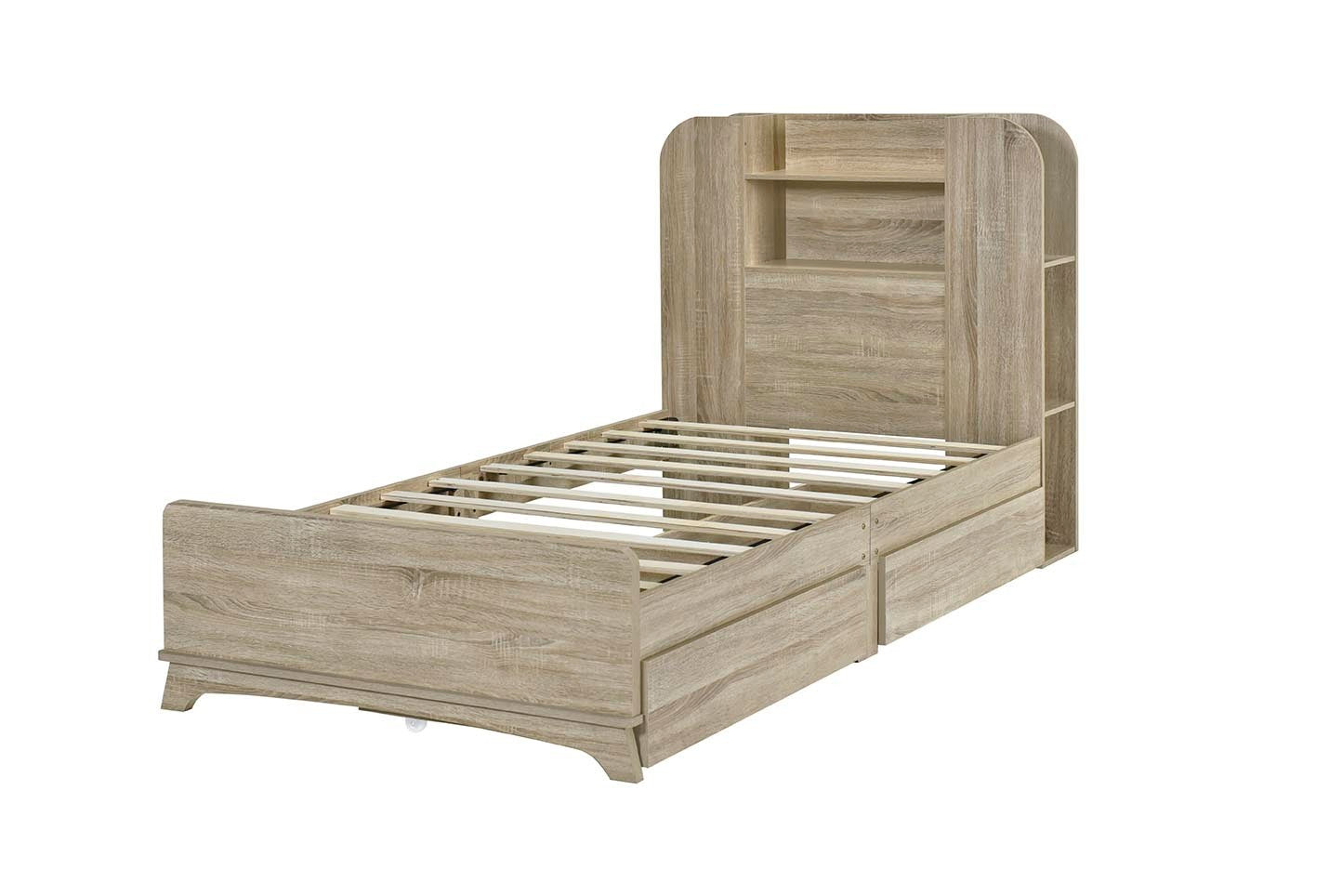 Twin Size Storage Platform Bed Frame with with Two Drawers and Light Strip Design in Headboard,Natural - Atlantic Fine Furniture Melbourne FL
