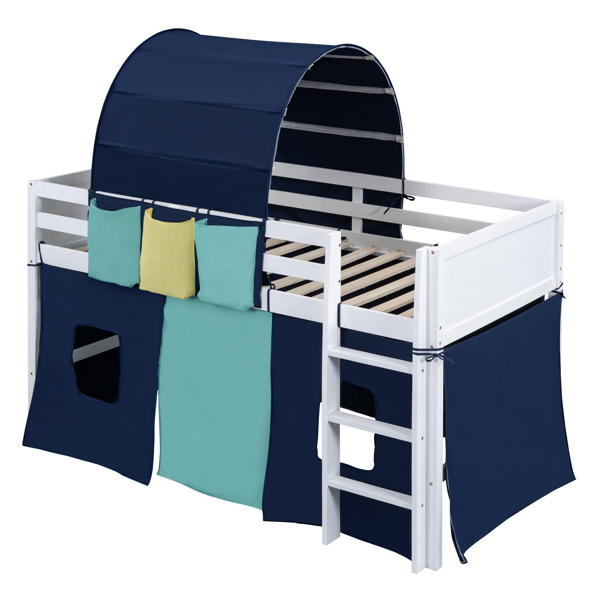 Twin Size Loft Bed with Tent and Tower and Three Pockets- Blue - Atlantic Fine Furniture Melbourne FL