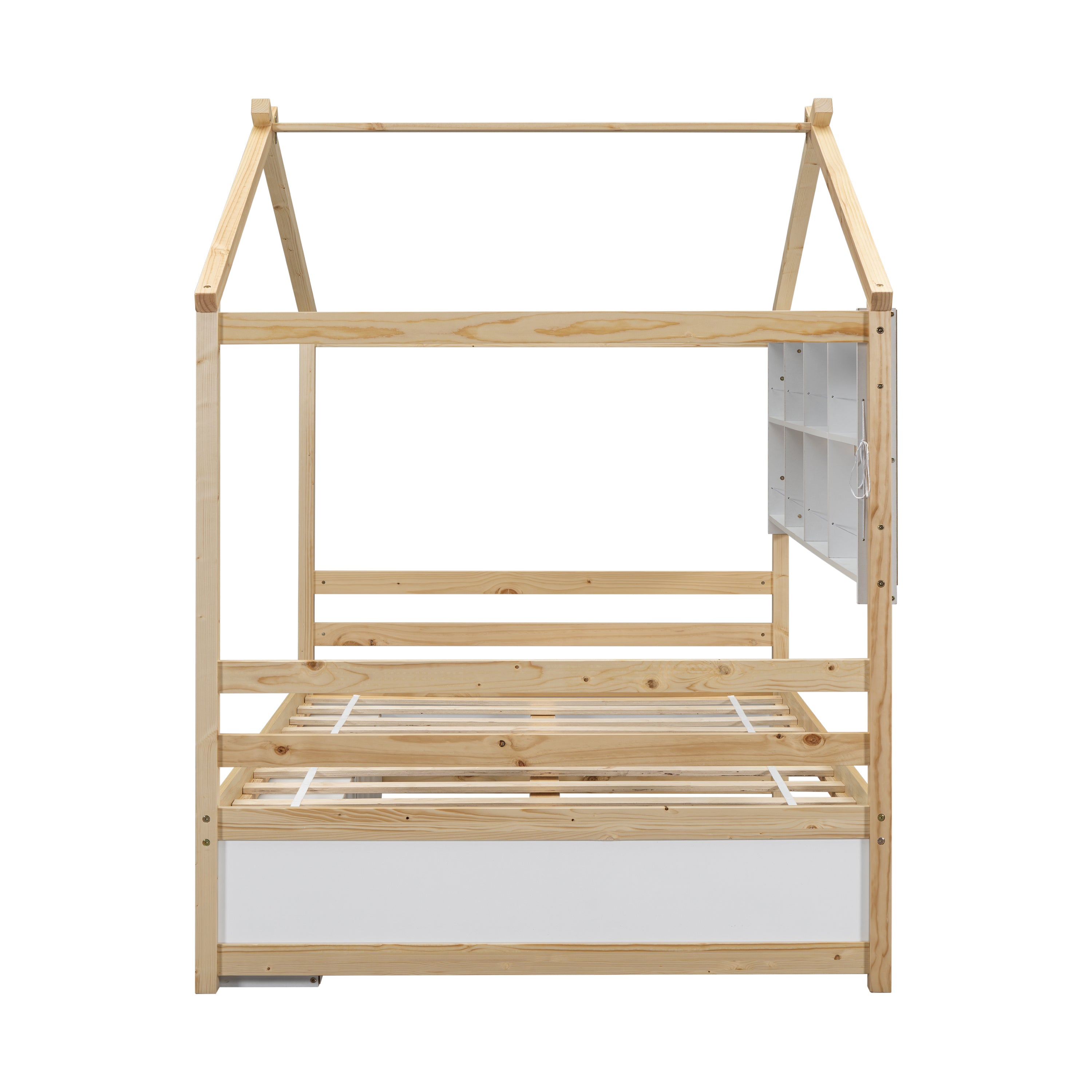 Full House Bed with Roof Frame, Bedside-shelves, Under Bed Storage Unit,Natural - Atlantic Fine Furniture Melbourne FL