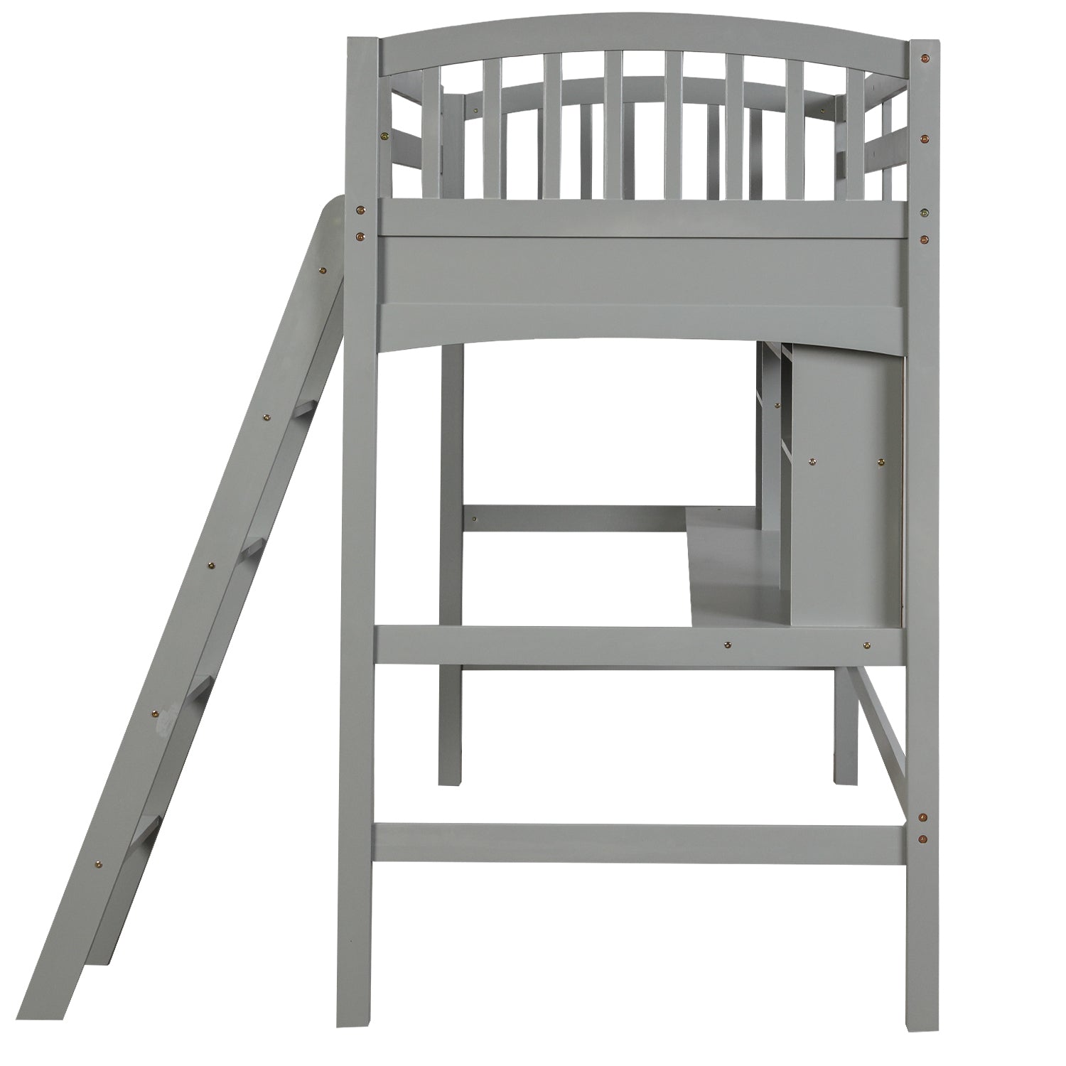 Twin size Loft Bed with Storage Shelves, Desk and Ladder, Gray(OLD SKU :LP000140EAA) - Atlantic Fine Furniture Melbourne FL