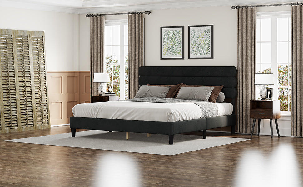 King Bed Frame with Headboard,Sturdy Platform Bed with Wooden Slats Support,No Box Spring,Mattress Foundation,Easy Assembly Dark grey
