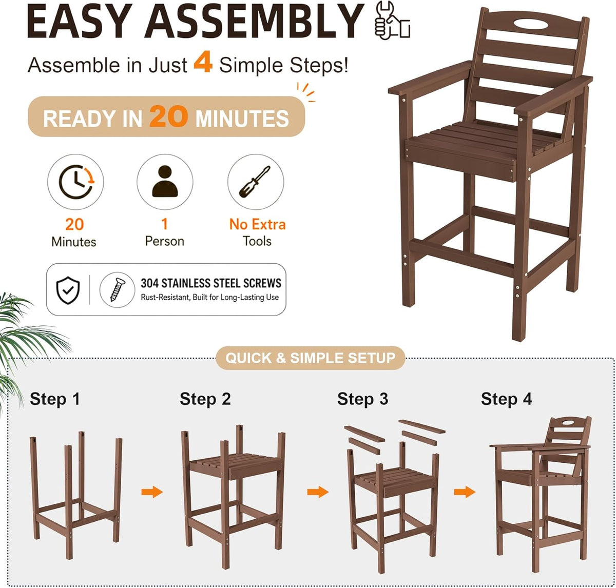 Crefise Tall Adirondack Bar Chairs, Set of 2 - Brown